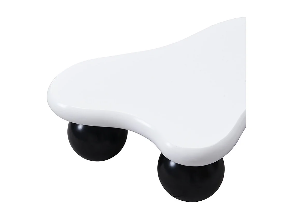 Table basse nuage avec éclairage LED, plateau blanc au design moderne, pieds ronds noirs, pour salon et bureau