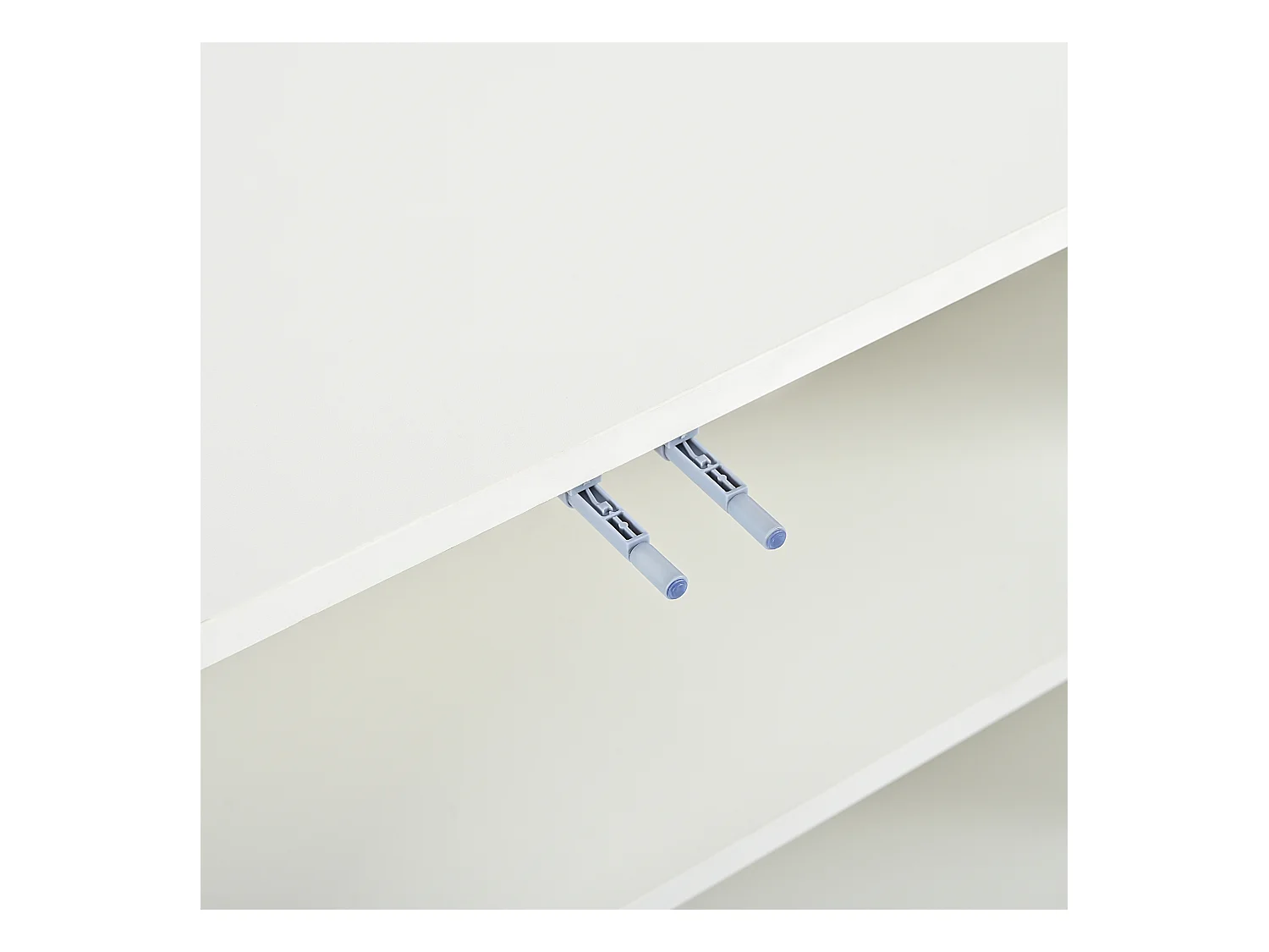 Buffet blanc 4 portes, design moderne sans poignée, verre trempé et cadre en métal, pour salon ou salle à manger