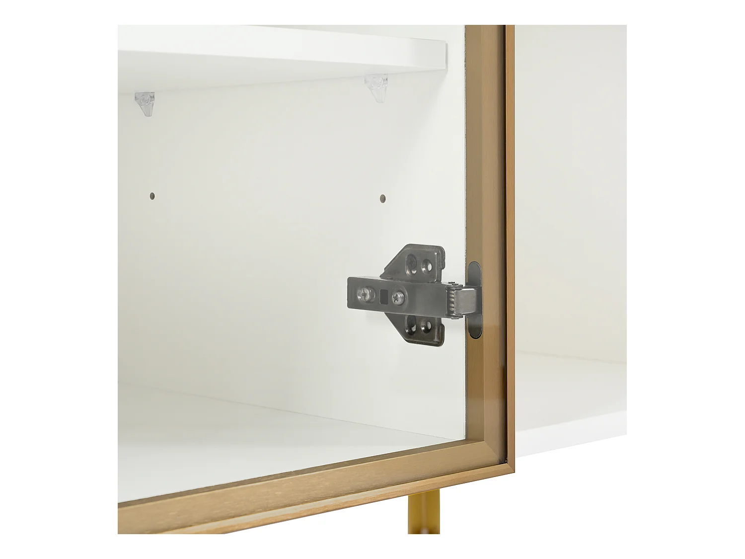 Buffet blanc 4 portes, design moderne sans poignée, verre trempé et cadre en métal, pour salon ou salle à manger