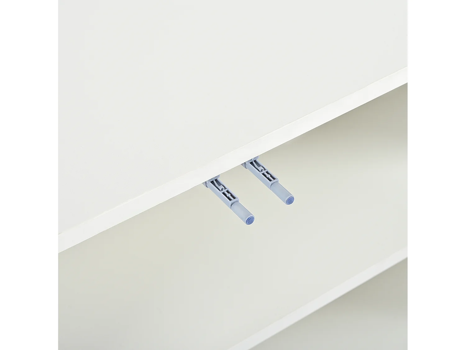 Buffet blanc 4 portes, design moderne sans poignée, verre trempé et cadre en métal, pour salon ou salle à manger