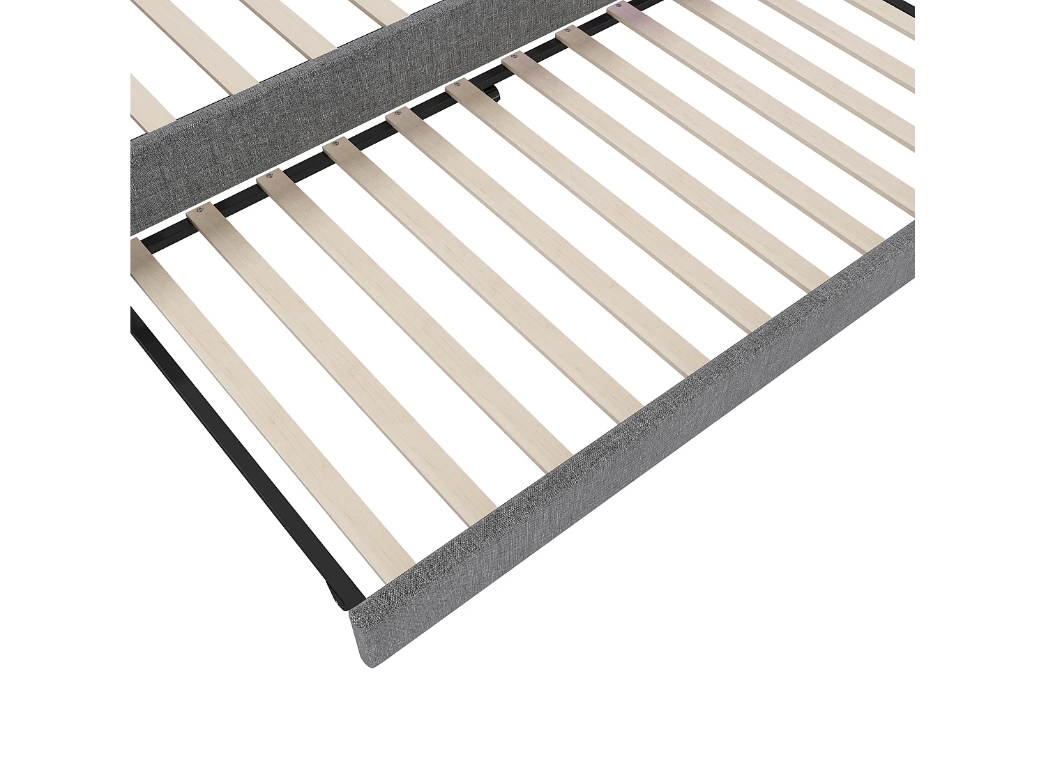 Lit gigogne 90x200 cm, tissu lin gris, Lit banquette avec ports USB et LED, sans matelas