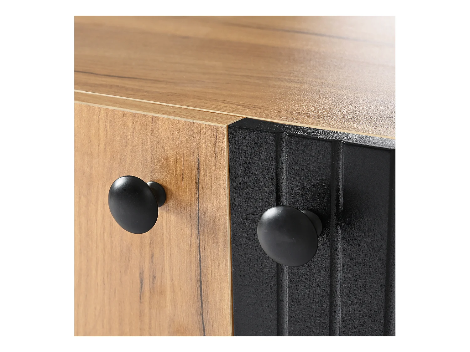 Meuble TV 160 cm bois et noir, 3 portes et 2 compartiments,  structure en métal, pour salon