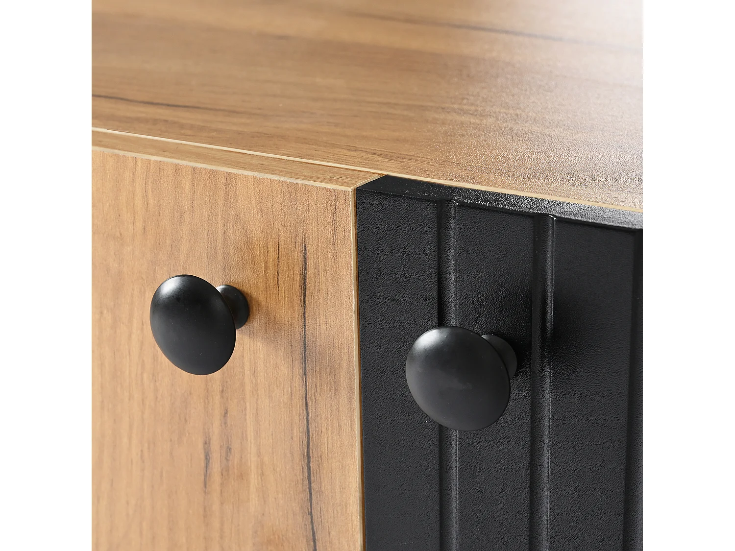 TV-meubel van hout en zwart, 160 cm, 3 deuren en 2 compartimenten, modern design, metalen constructie, voor woonkamer