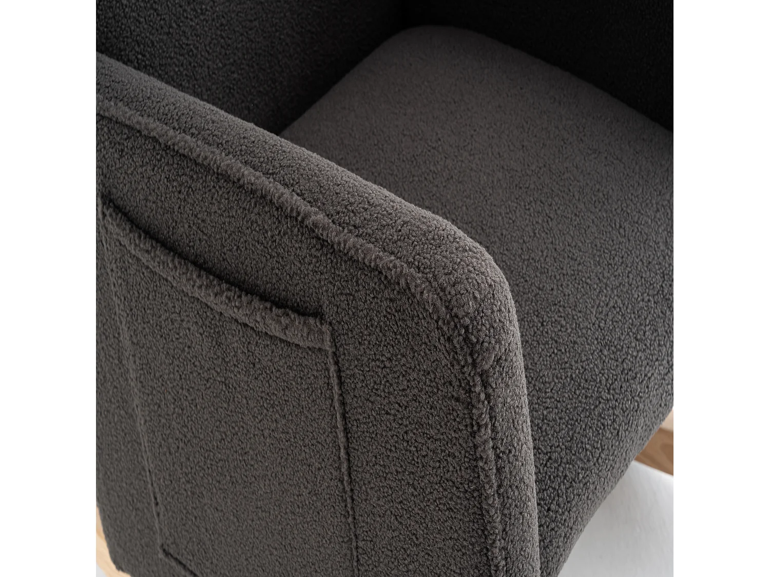 Schommelstoel voor de woonkamer, donkergrijs pluche, schommelstoel met uitschuifbare voetensteun, houten frame