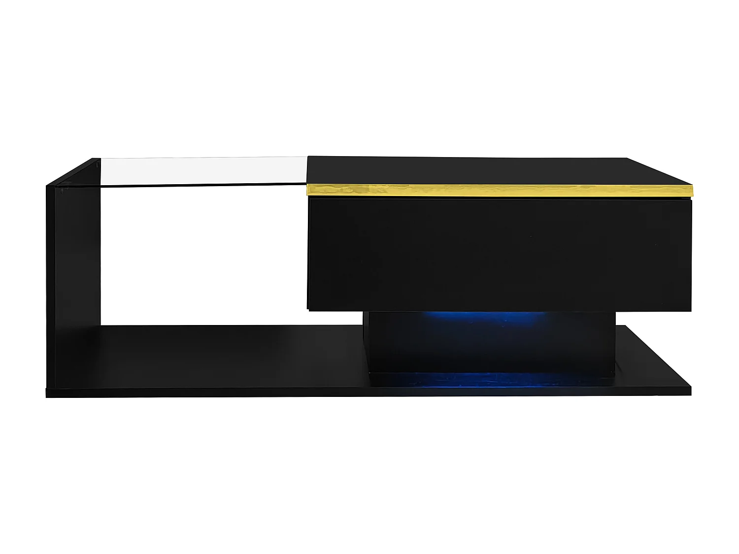 Table basse LED 100 cm, table basse noire avec rangement ouvert, design moderne, éclairage 16 couleurs