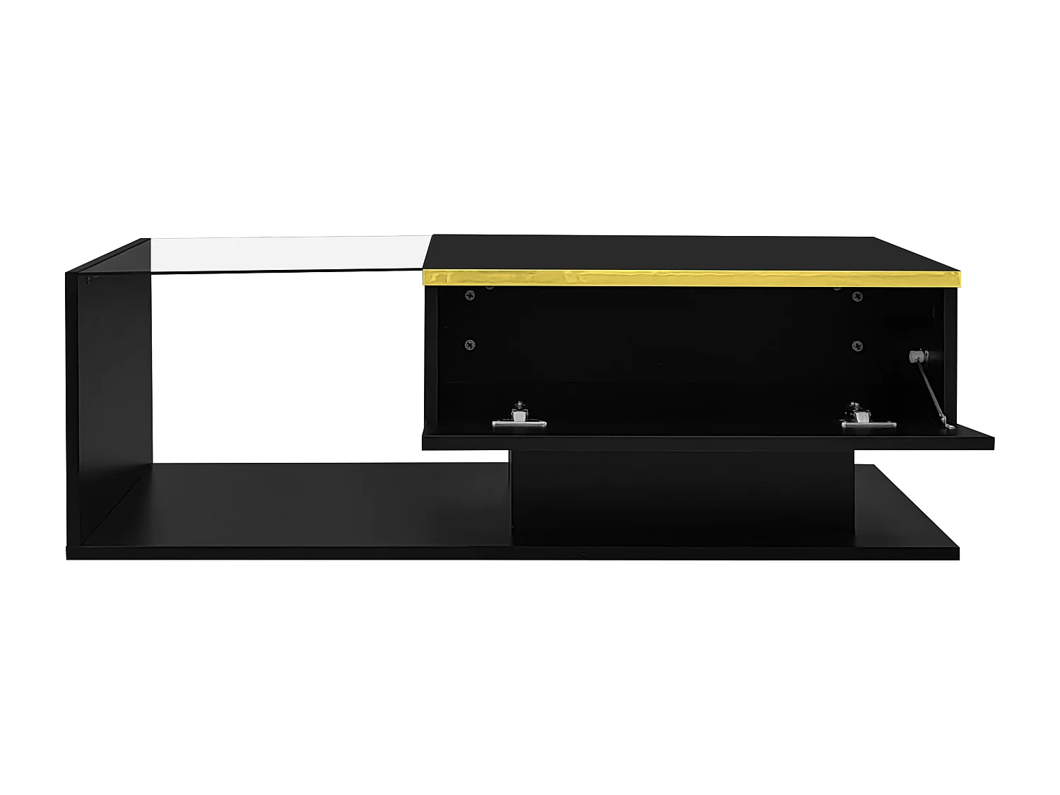 Table basse LED 100 cm, table basse noire avec rangement ouvert, design moderne, éclairage 16 couleurs