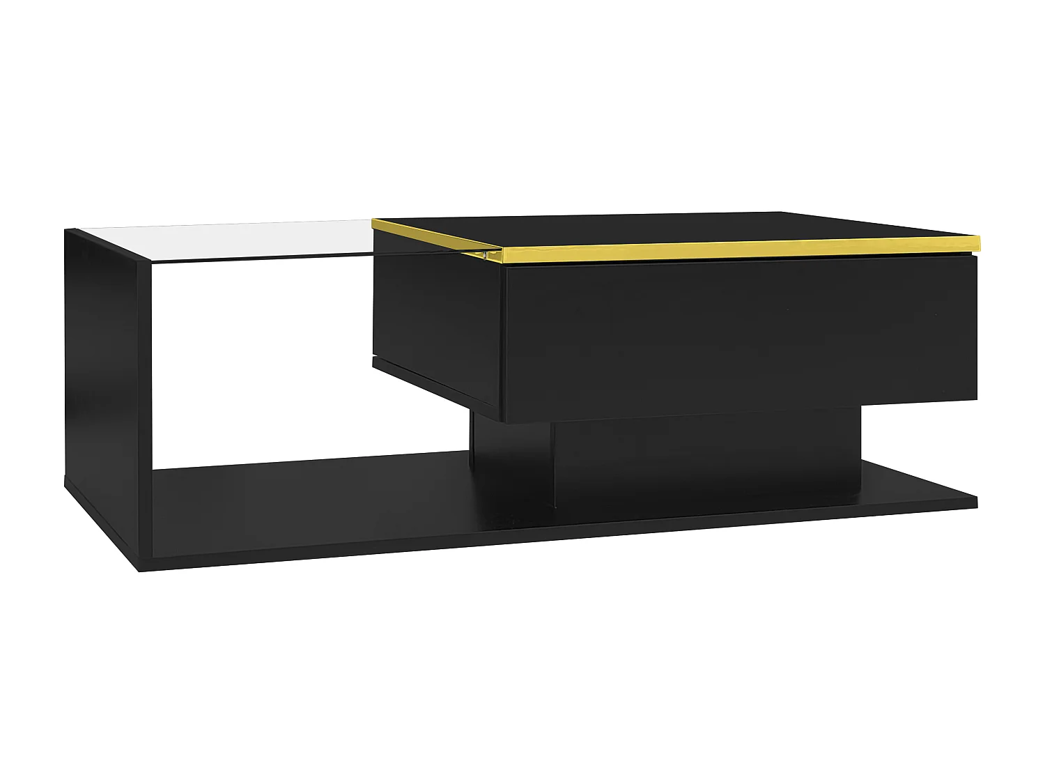 Table basse LED 100 cm, table basse noire avec rangement ouvert, design moderne, éclairage 16 couleurs