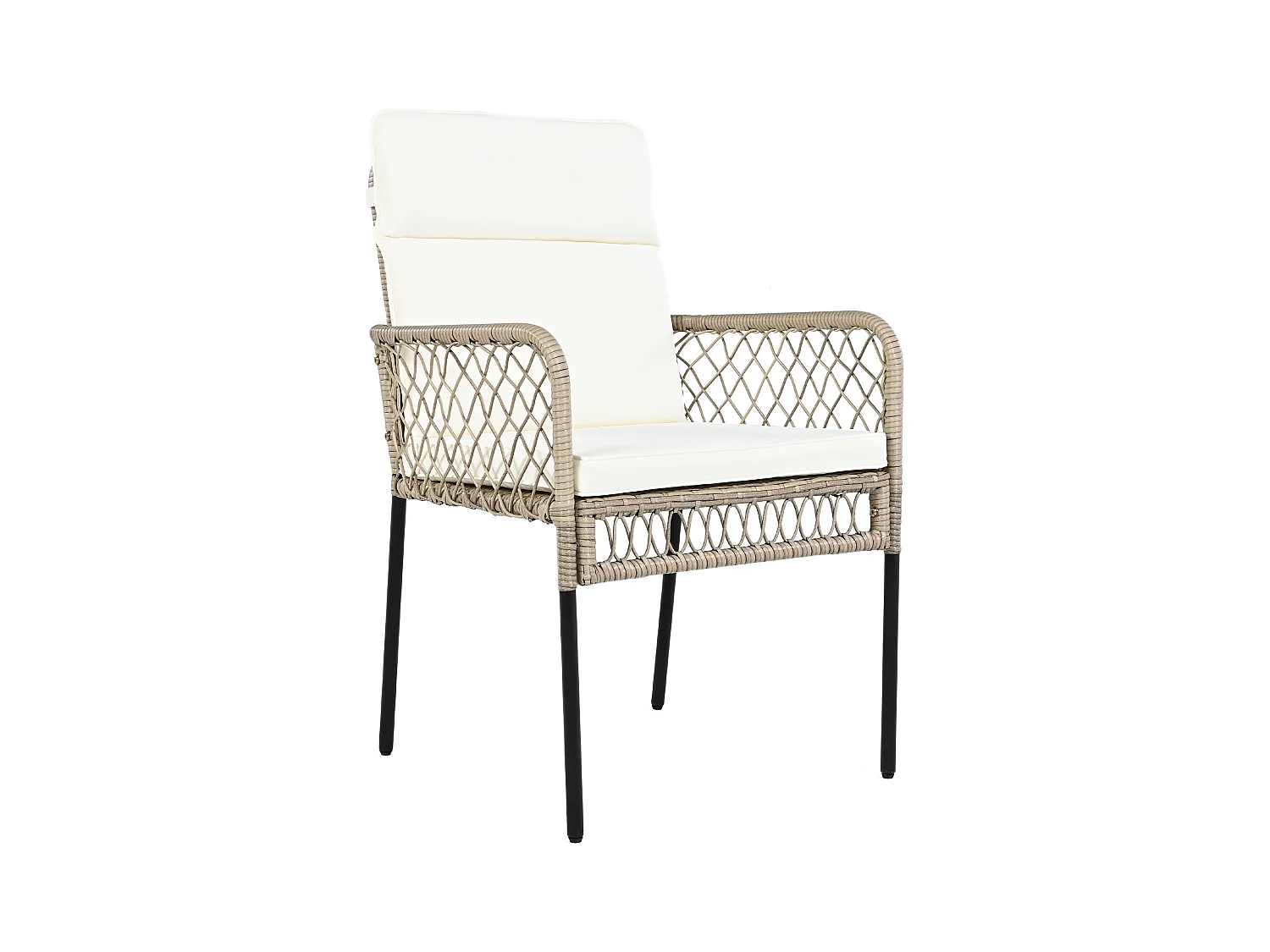 Lot de 5 ensembles de salle à manger, 1 table en bois et 4 chaises en rotin blanc PE, pour jardin et cour