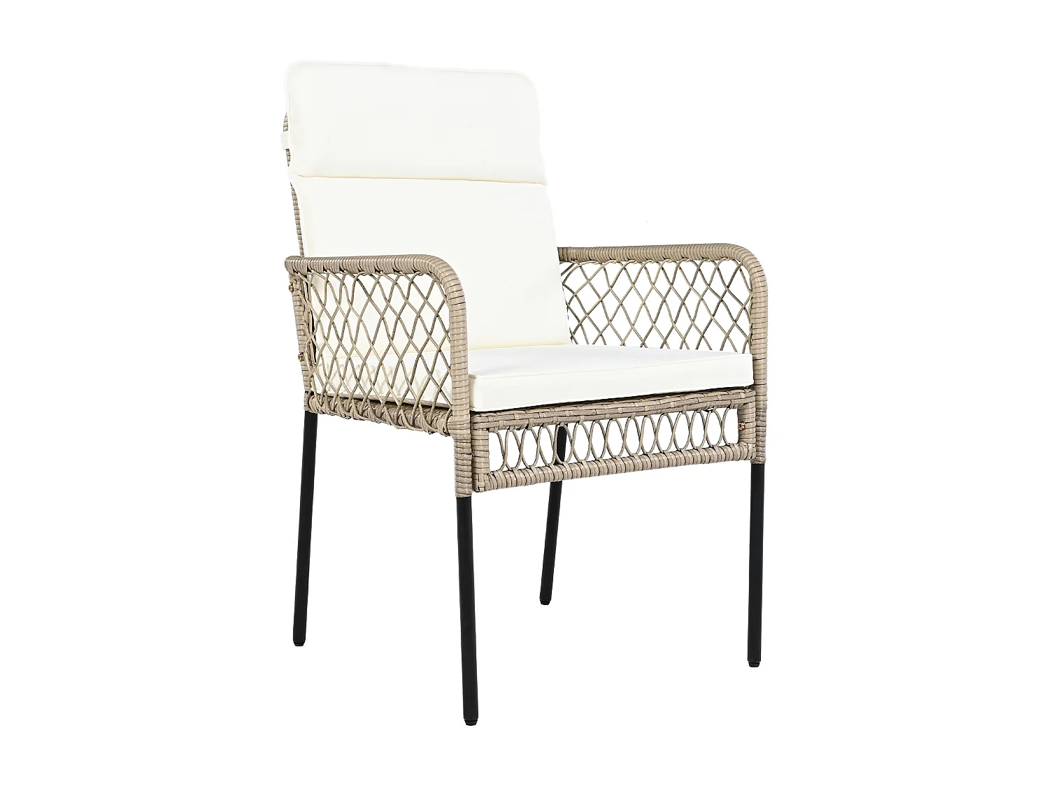 Conjunto de 5 juegos de comedor, 1 mesa de madera y 4 sillas blancas de ratán sintético, para jardín y patio