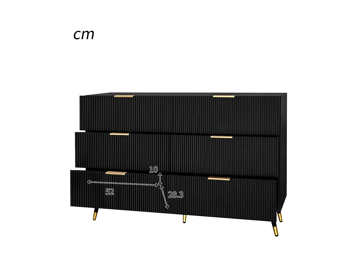 Zwart dressoir, elegant dressoir met 6 opberglades, gouden handgrepen, voor woonkamer en slaapkamer