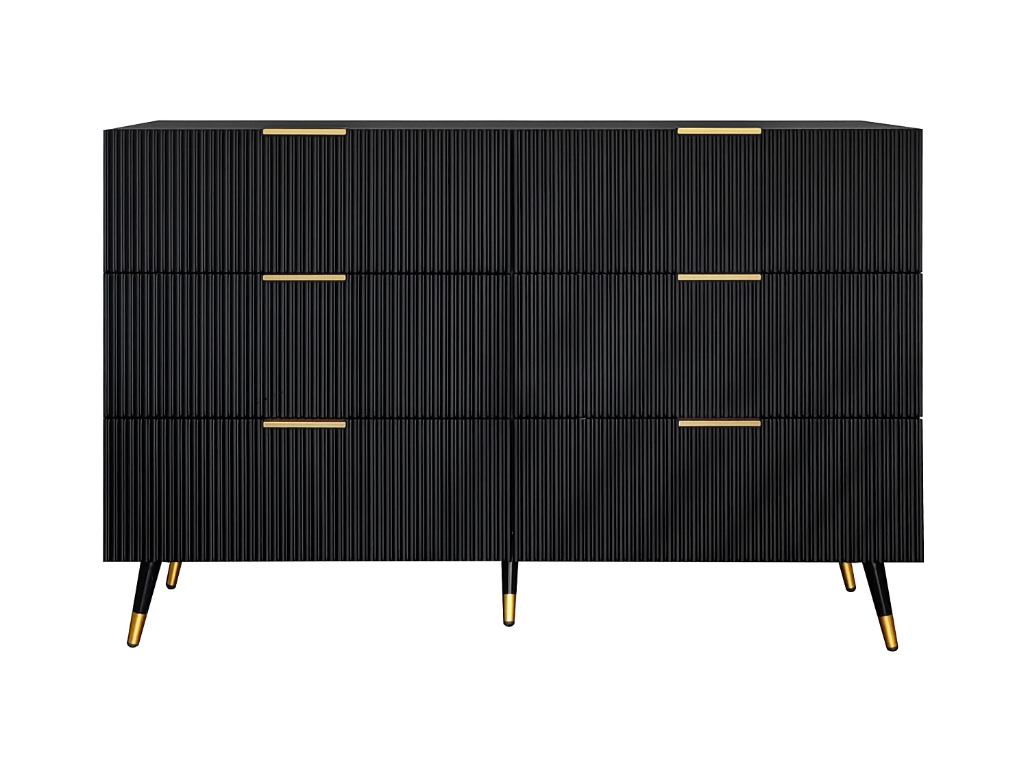 Zwart dressoir, elegant dressoir met 6 opberglades, gouden handgrepen, voor woonkamer en slaapkamer