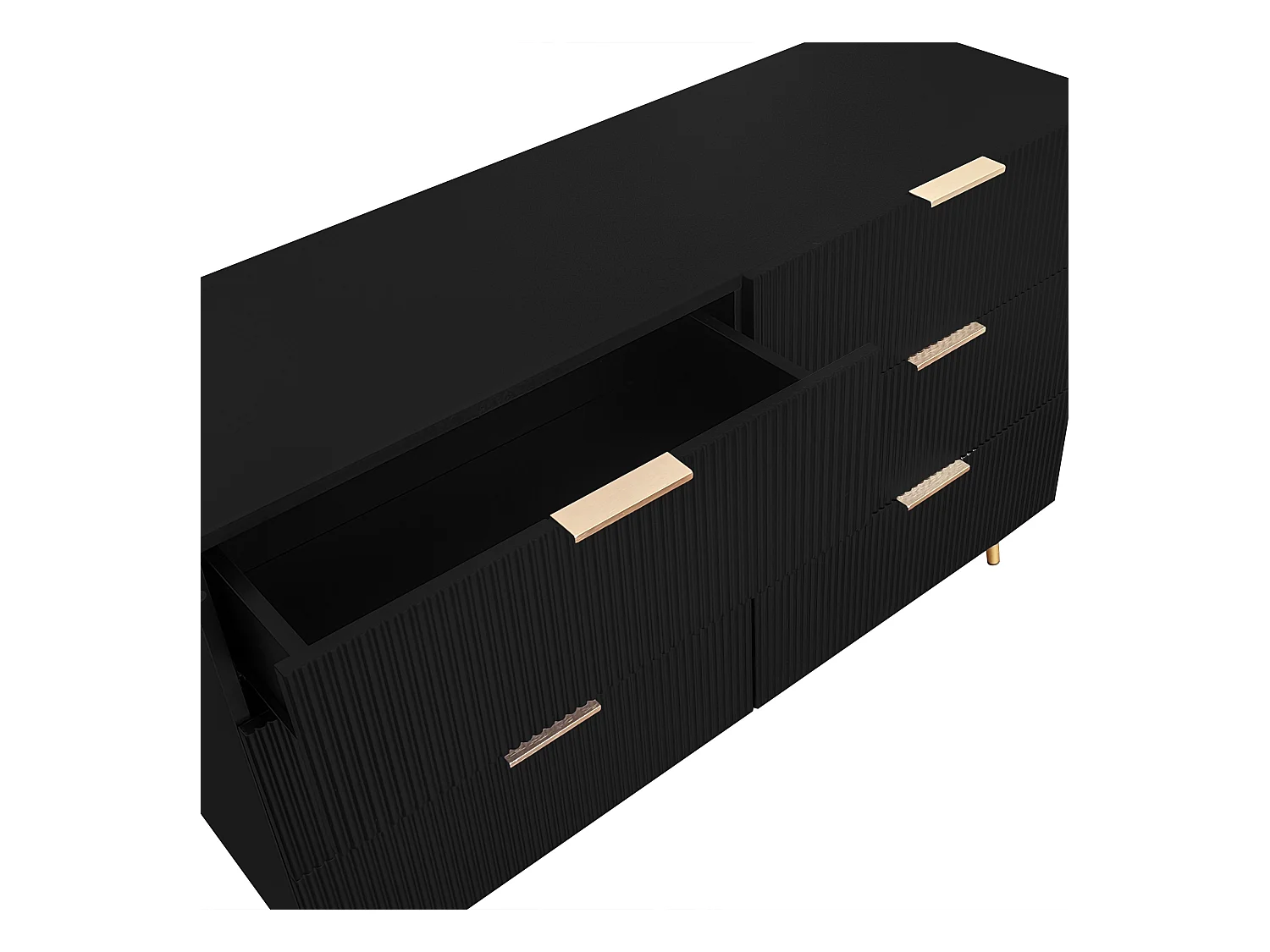 Zwart dressoir, elegant dressoir met 6 opberglades, gouden handgrepen, voor woonkamer en slaapkamer