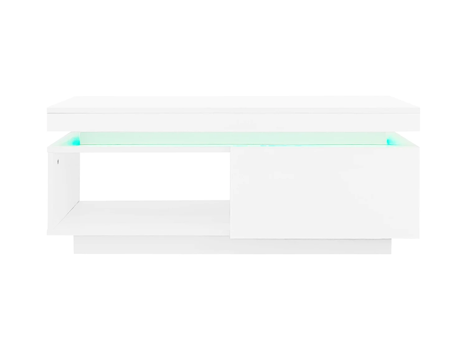 Biały stolik kawowy z oświetleniem LED, 1 szuflada i otwarta przegroda do przechowywania, do salonu i biura