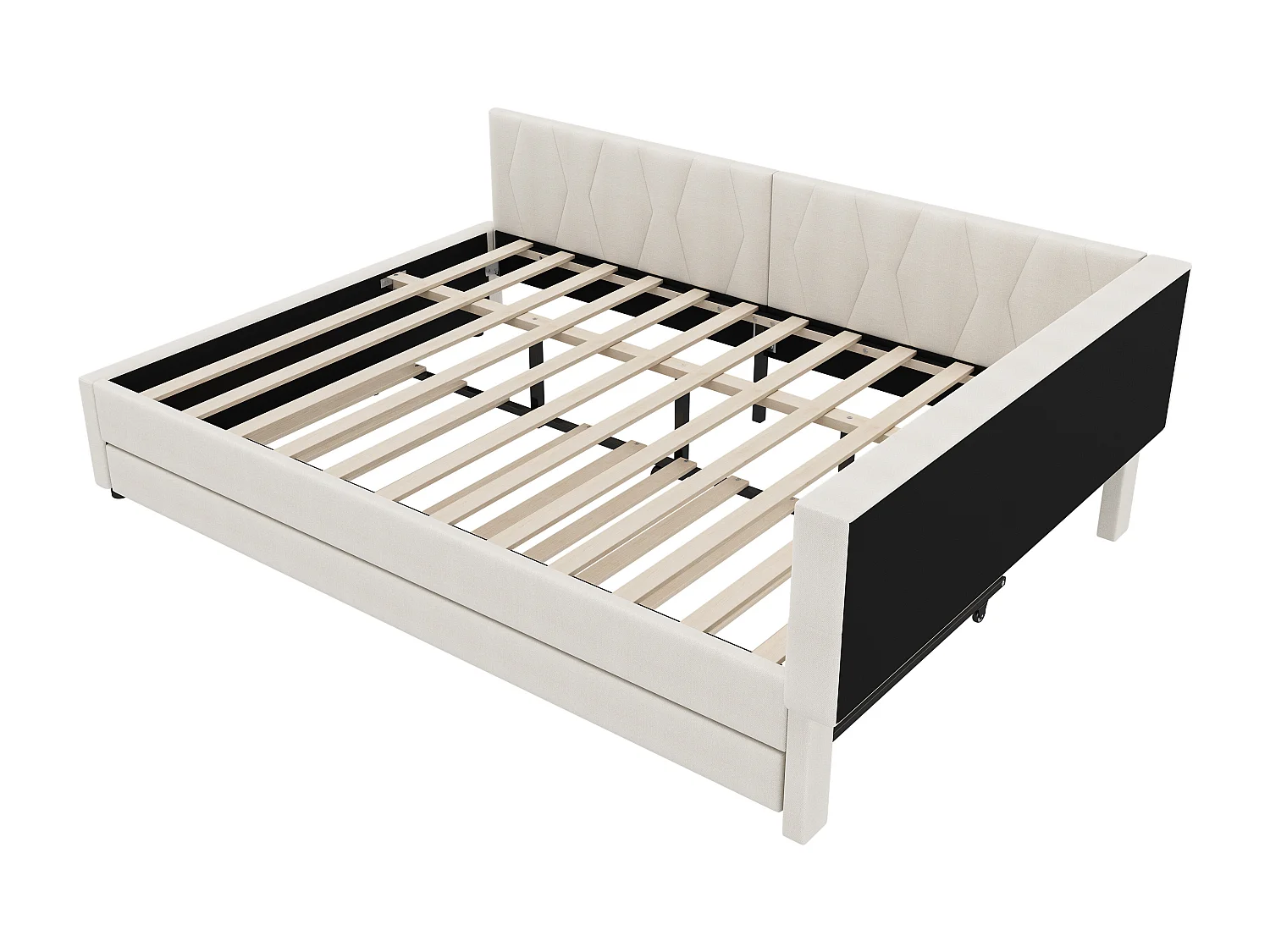 Lit gigogne 140x200 cm, lin beige, Lit banquette avec ports USB et LED, sans matelas