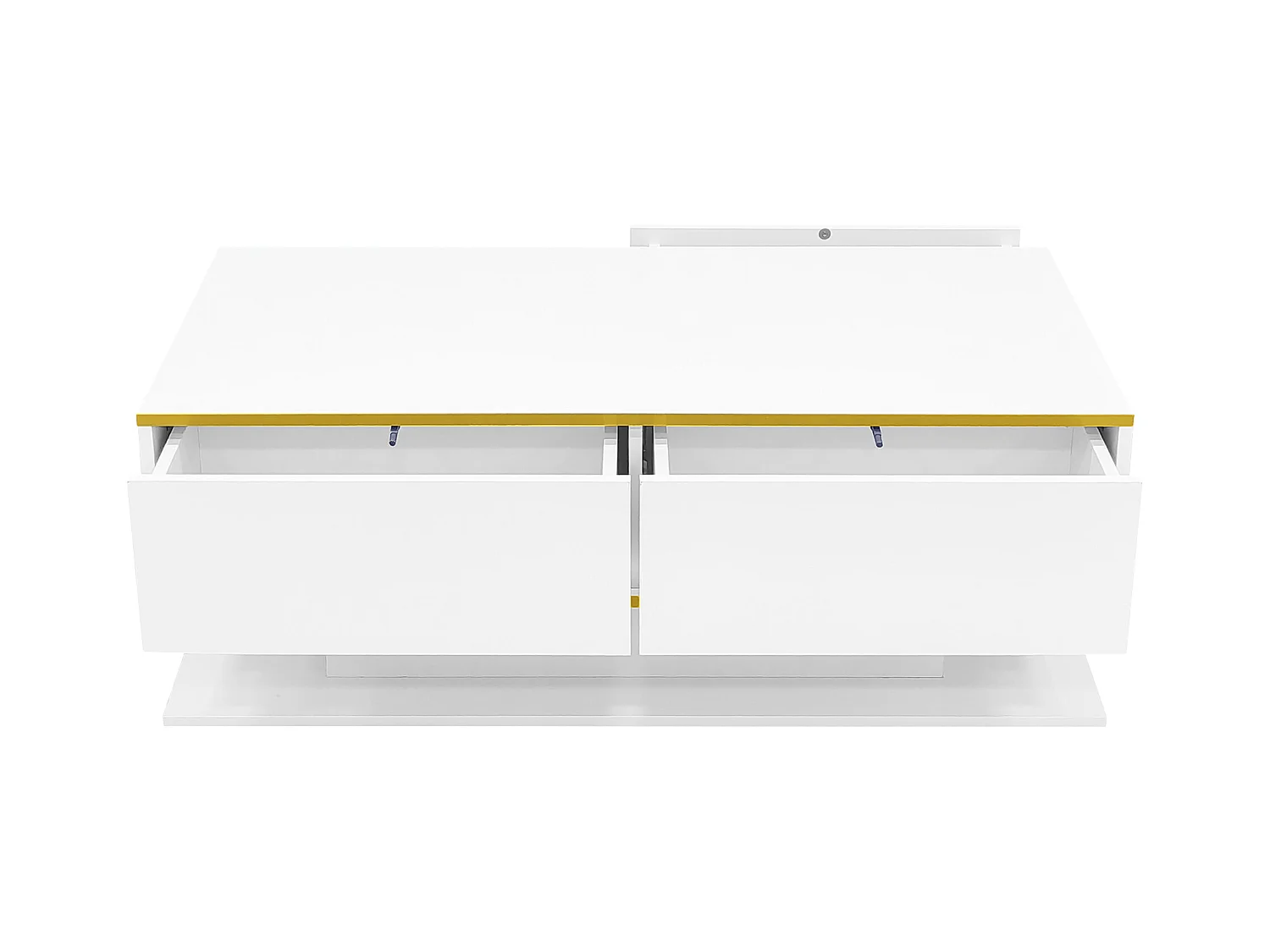 Mesa de centro blanca con luces LED, acabado dorado, 3 cajones, ideal para salón y oficina