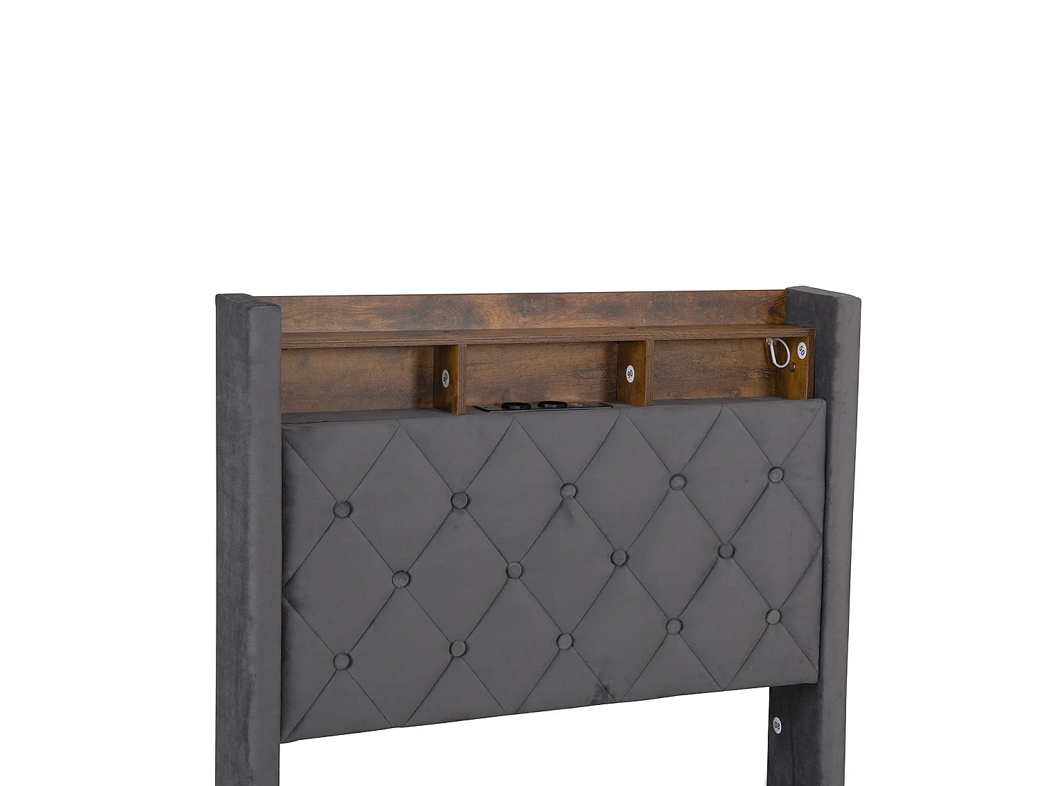 Lit coffre 90x200 cm, velours gris, Lit adulte avec bande lumineuse LED et port de charge USB, sans matelas