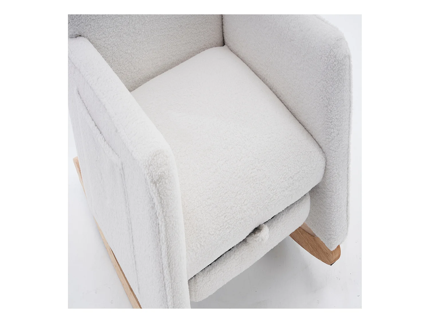 Fauteuil à bascule de salon, peluche blanc, fauteuil à bascule avec repose-pieds rétractable, structure en bois