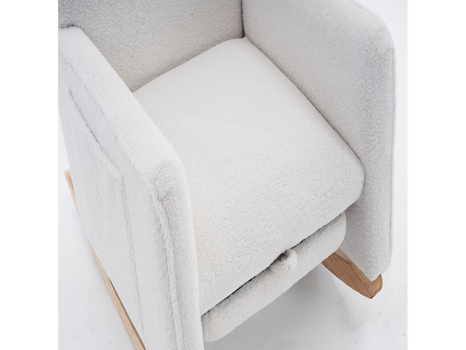 Fauteuil à bascule de salon, peluche blanc, fauteuil à bascule avec repose-pieds rétractable, structure en bois