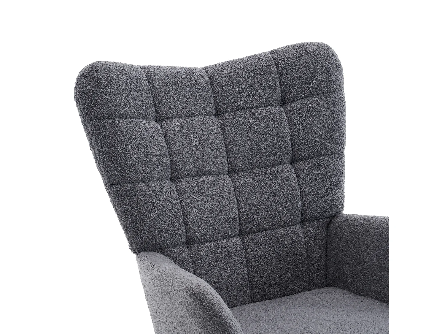 Rocking Chair, fauteuil à bascule gris avec structure en fer, repose-pieds, pieds en bois d'hévéa