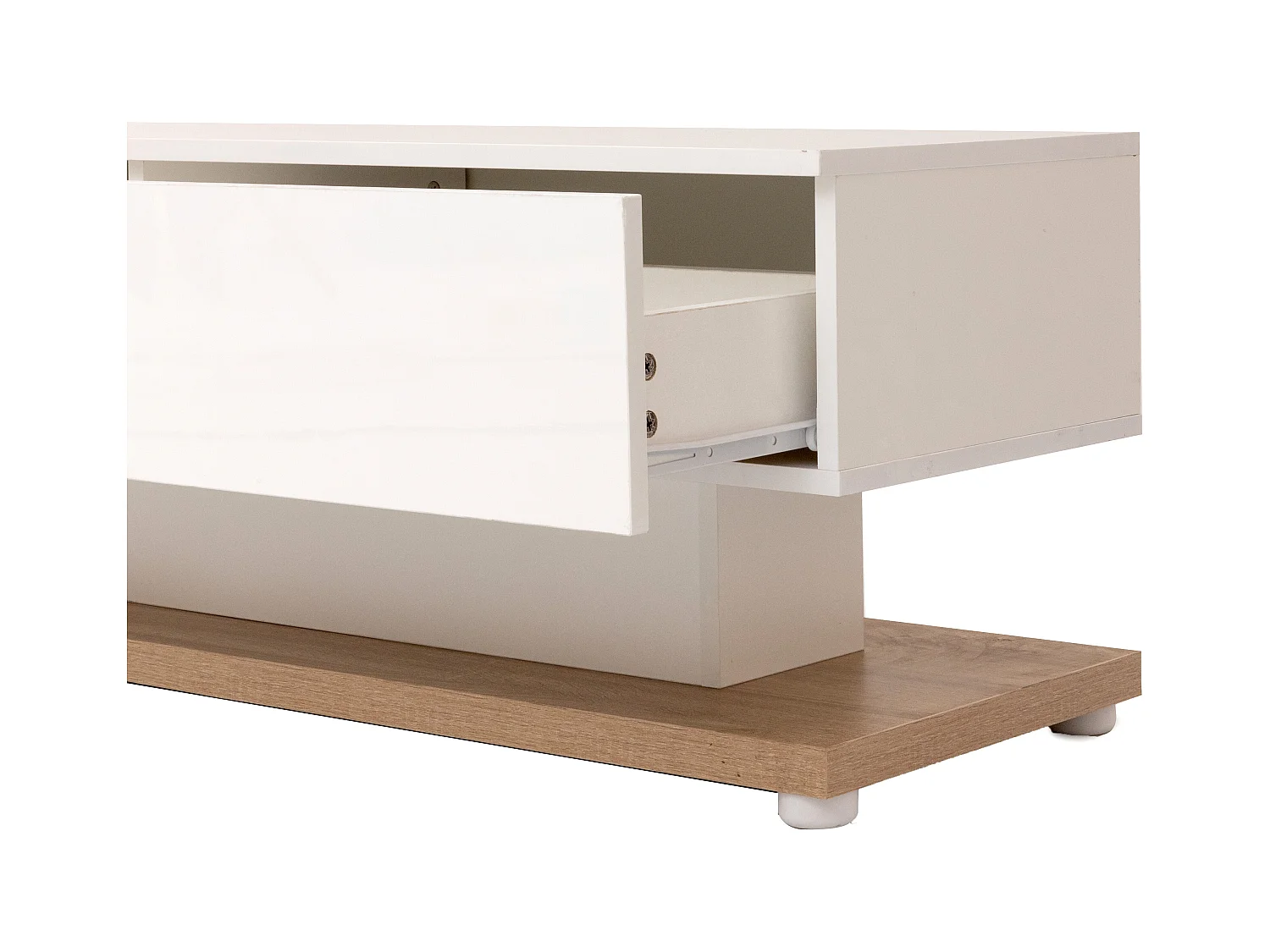 Meuble TV rectangulaire avec 2 tiroirs et éclairage LED couleur réglable - Blanc et bois