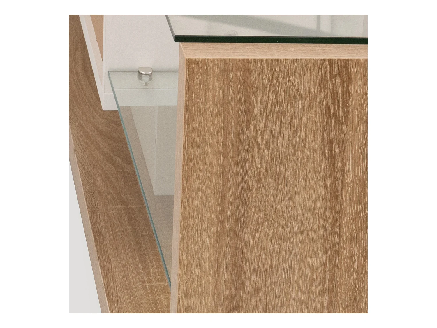 Meuble TV rectangulaire avec 2 tiroirs et éclairage LED couleur réglable - Blanc et bois