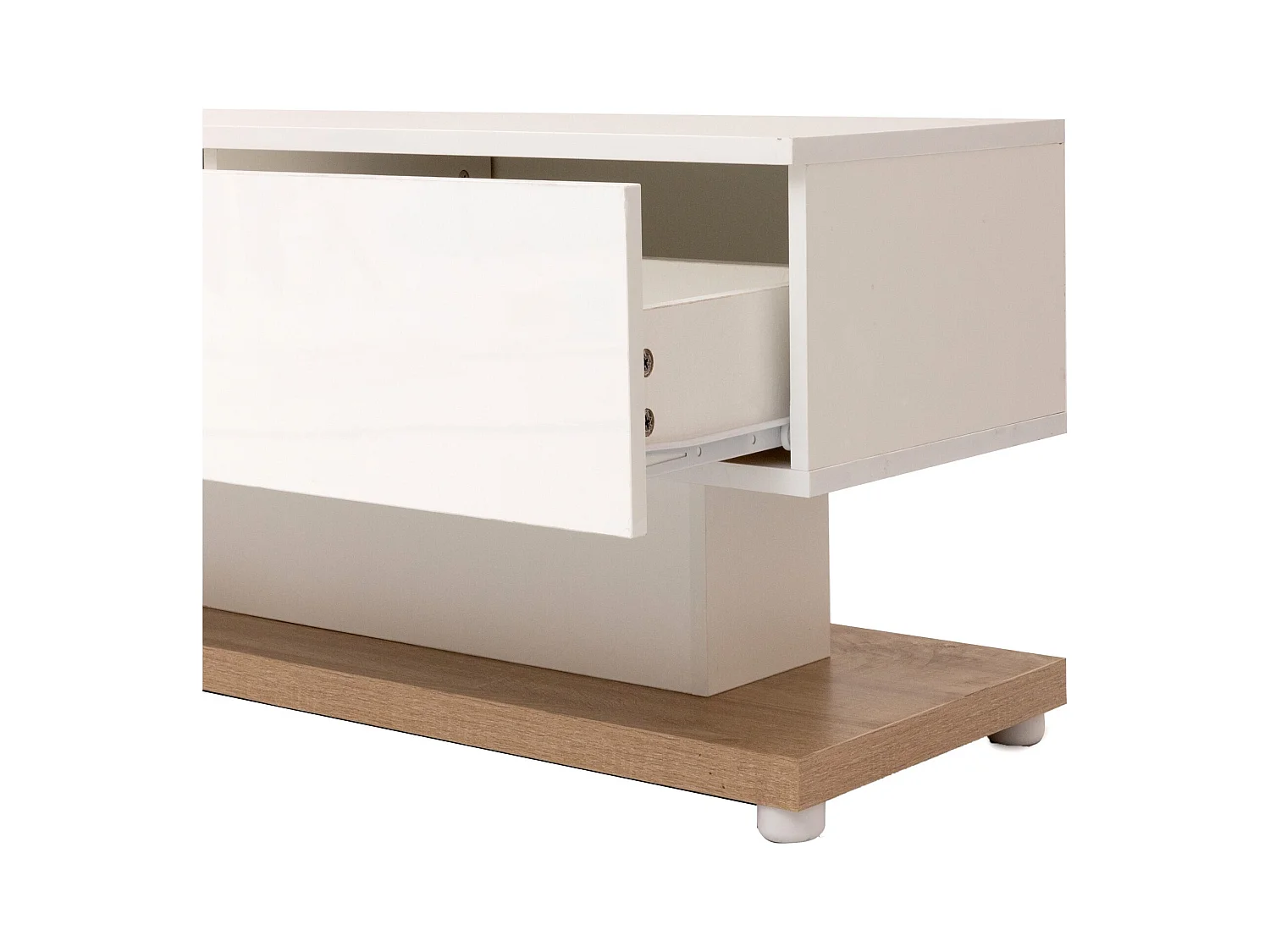 Meuble TV rectangulaire avec 2 tiroirs et éclairage LED couleur réglable - Blanc et bois