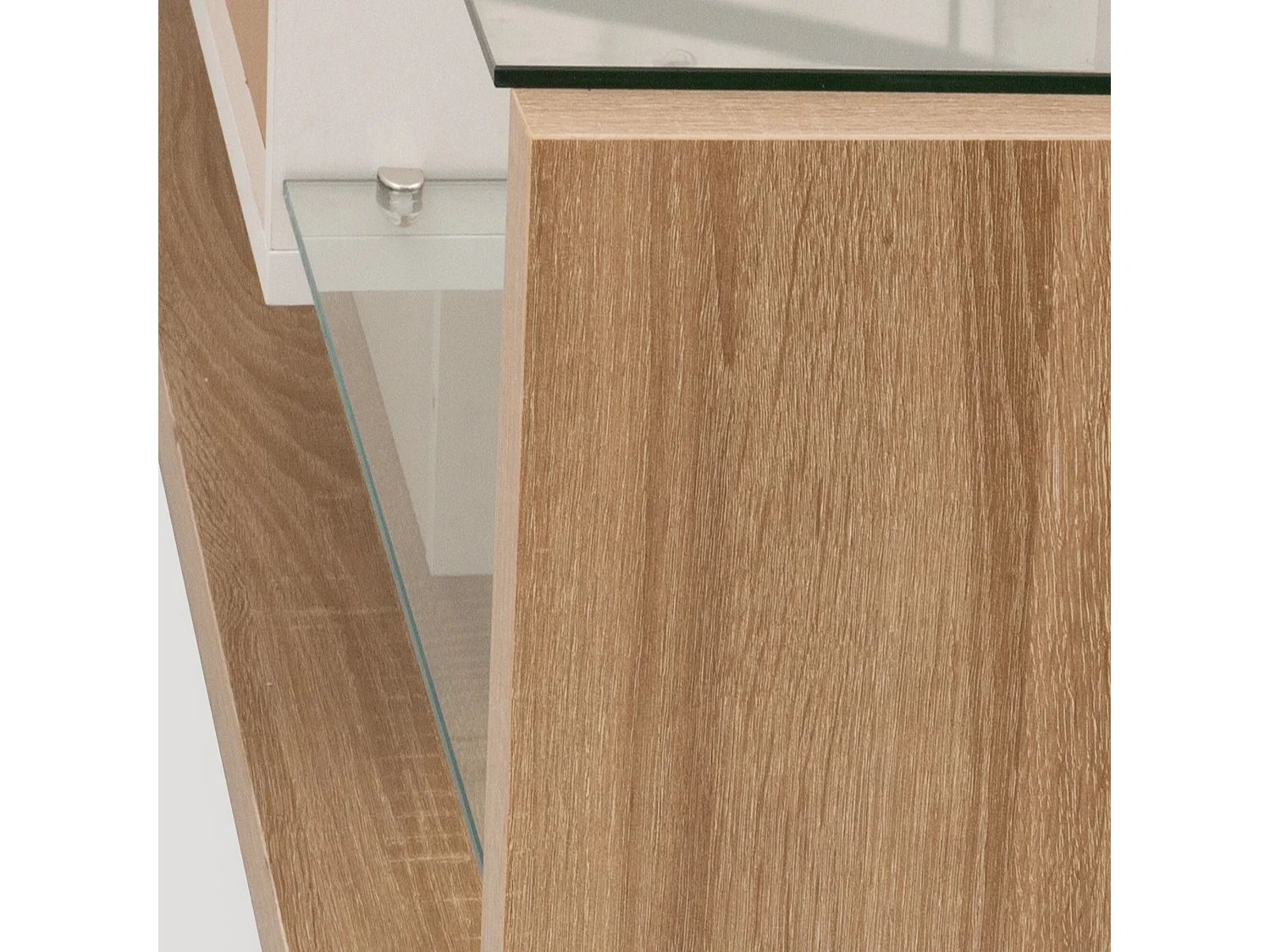 Meuble TV rectangulaire avec 2 tiroirs et éclairage LED couleur réglable - Blanc et bois