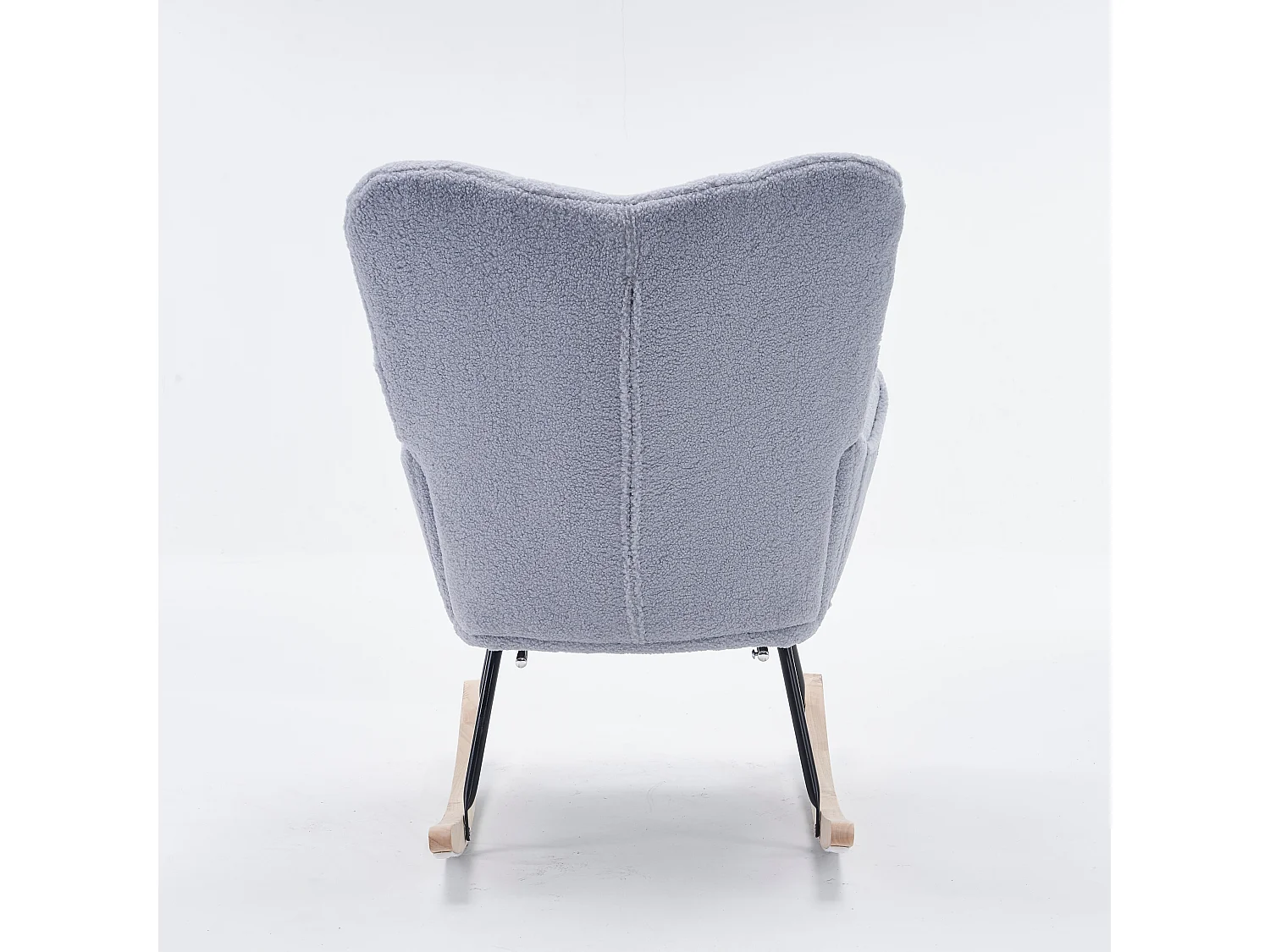 Tapicerowany fotel bujany, plusz, szary fotel bujany z wysuwanym podnóżkiem, metalowa rama