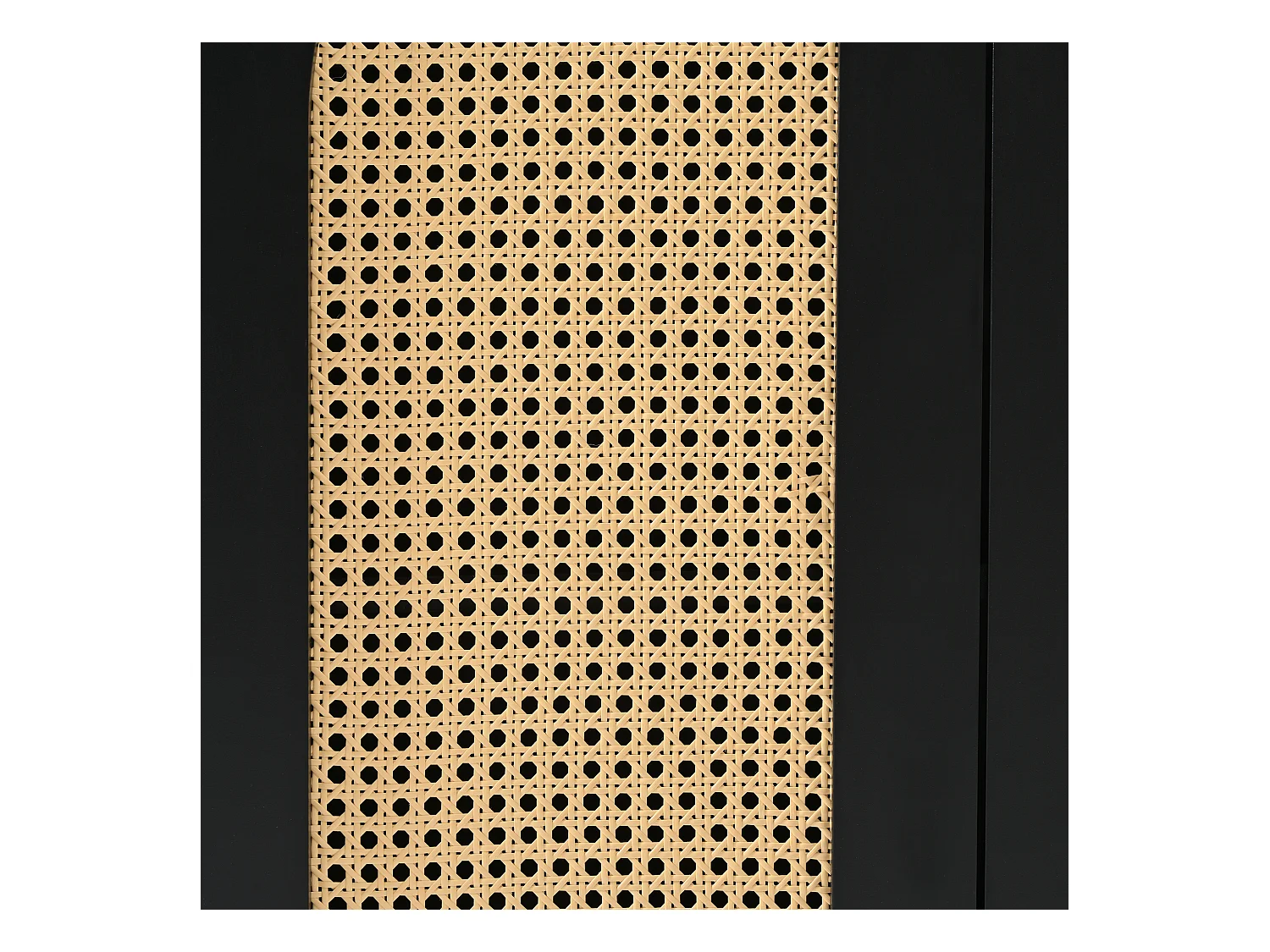 Buffet noir avec 4 portes en rotin et étagères réglables, 140x80x40 cm