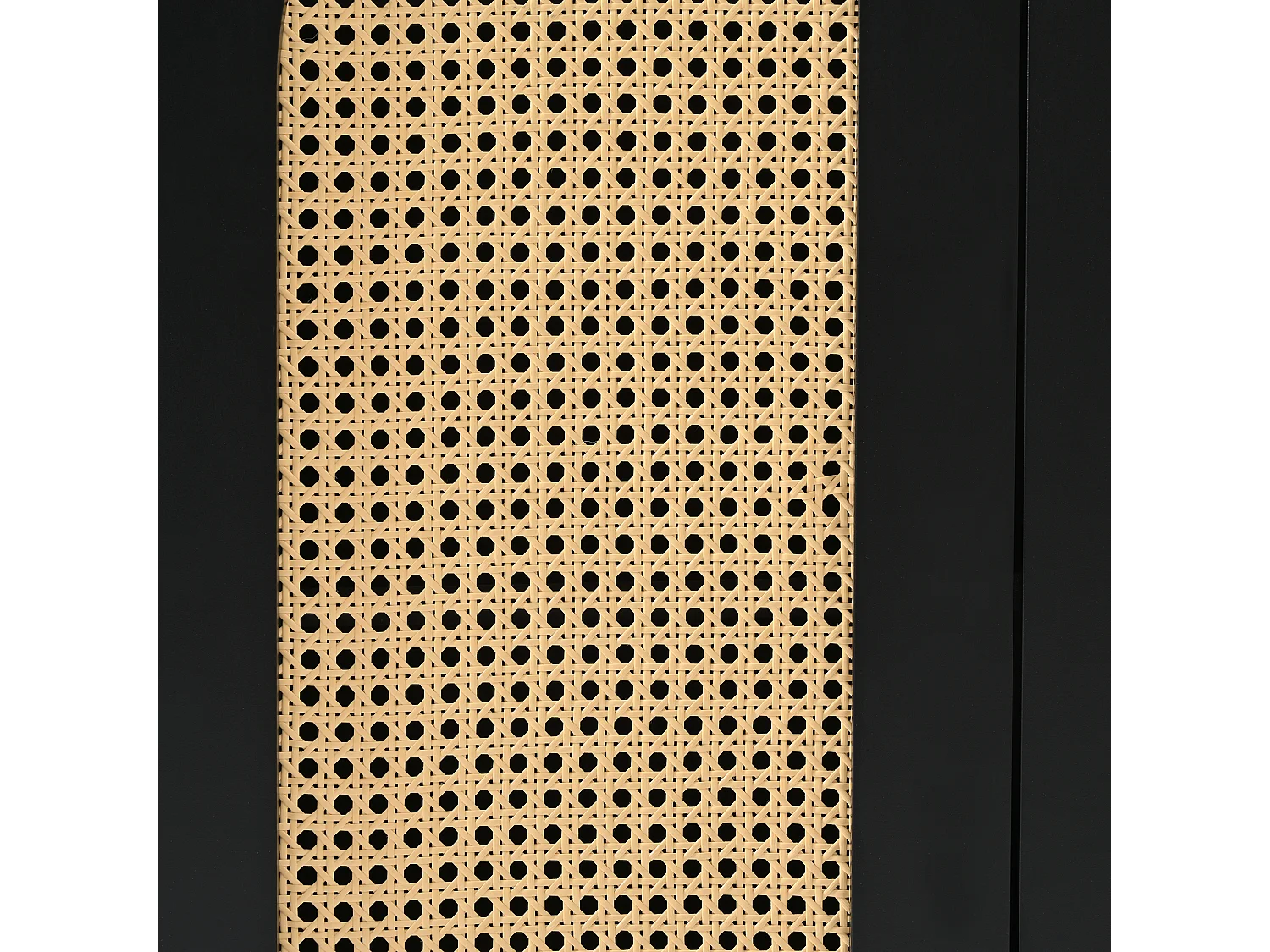 Schwarzes Sideboard mit 4 Rattantüren und verstellbaren Einlegeböden, Metallgriffe, für Wohn- und Esszimmer