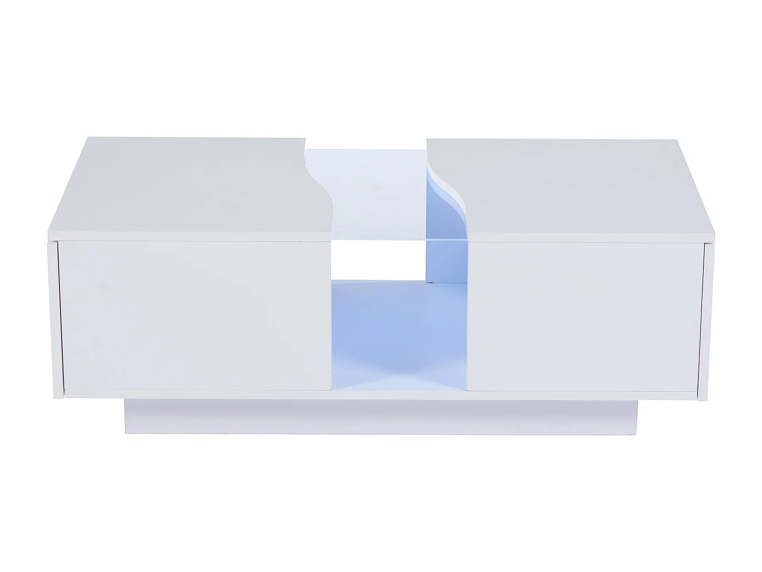 Table basse rectangulaire, Table basse blanche avec éclairage LED et 2 tiroirs, Matériau MDF, pour salon et chambre