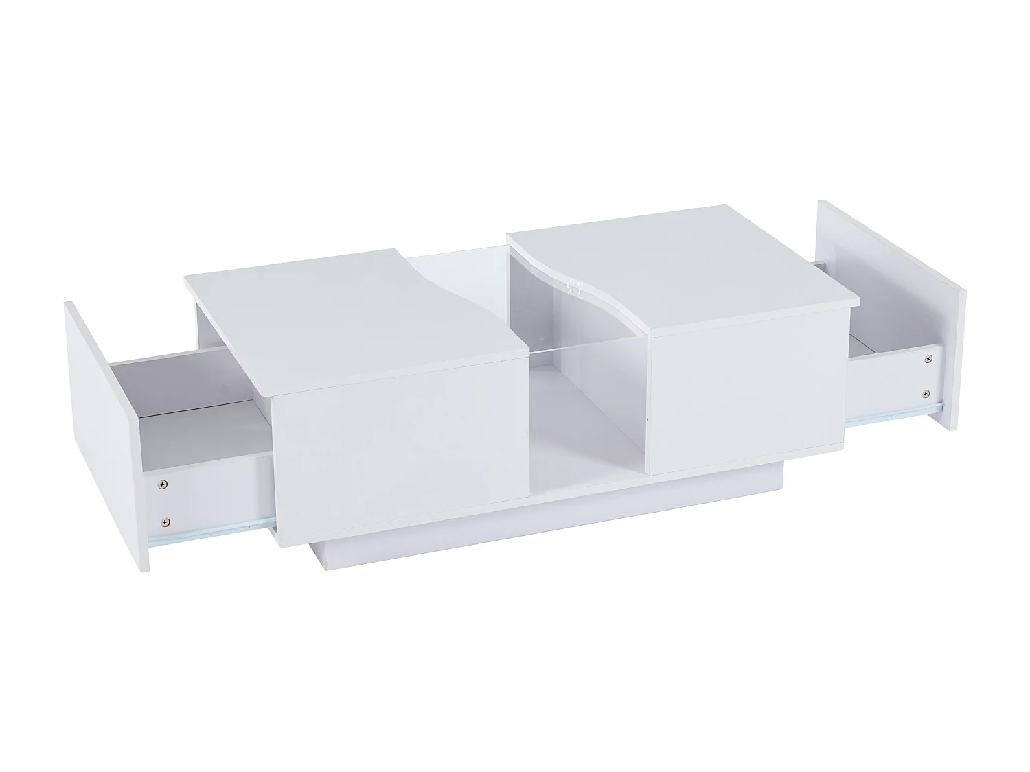 Table basse rectangulaire, Table basse blanche avec éclairage LED et 2 tiroirs, Matériau MDF, pour salon et chambre