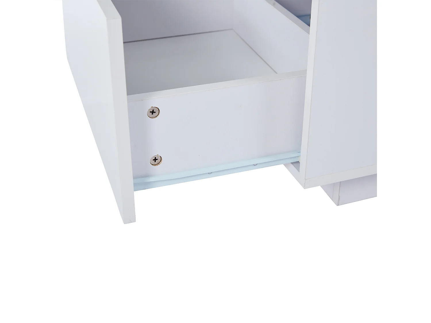 Table basse rectangulaire, Table basse blanche avec éclairage LED et 2 tiroirs, Matériau MDF, pour salon et chambre