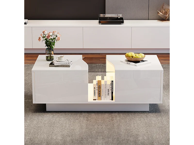 Rechthoekige salontafel, witte salontafel met ledverlichting en 2 lades, MDF-materiaal, voor woonkamer en slaapkamer