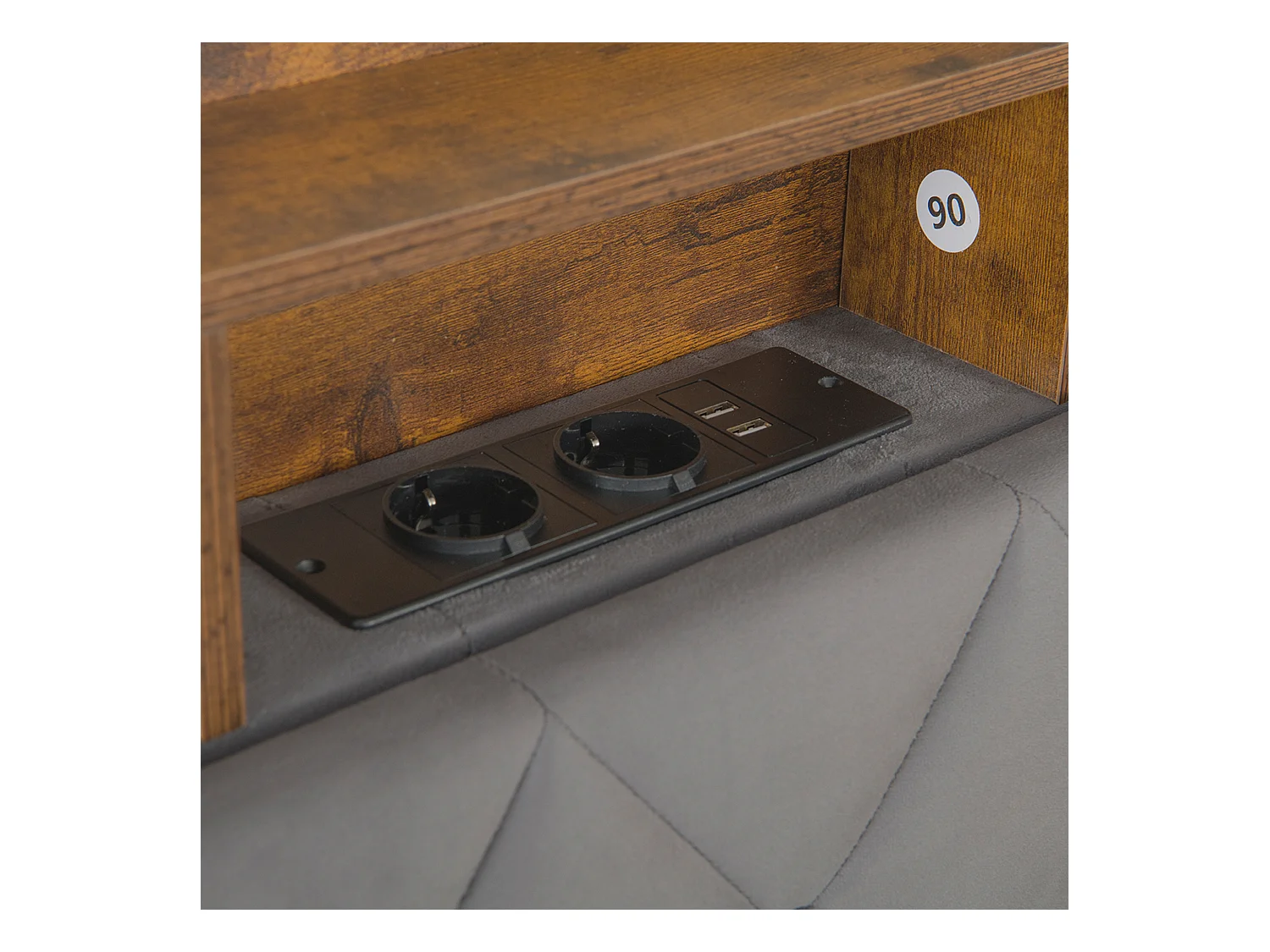 Lit coffre 90x190 cm, velours gris, Lit ado avec bande lumineuse LED et port de charge USB, sans matelas