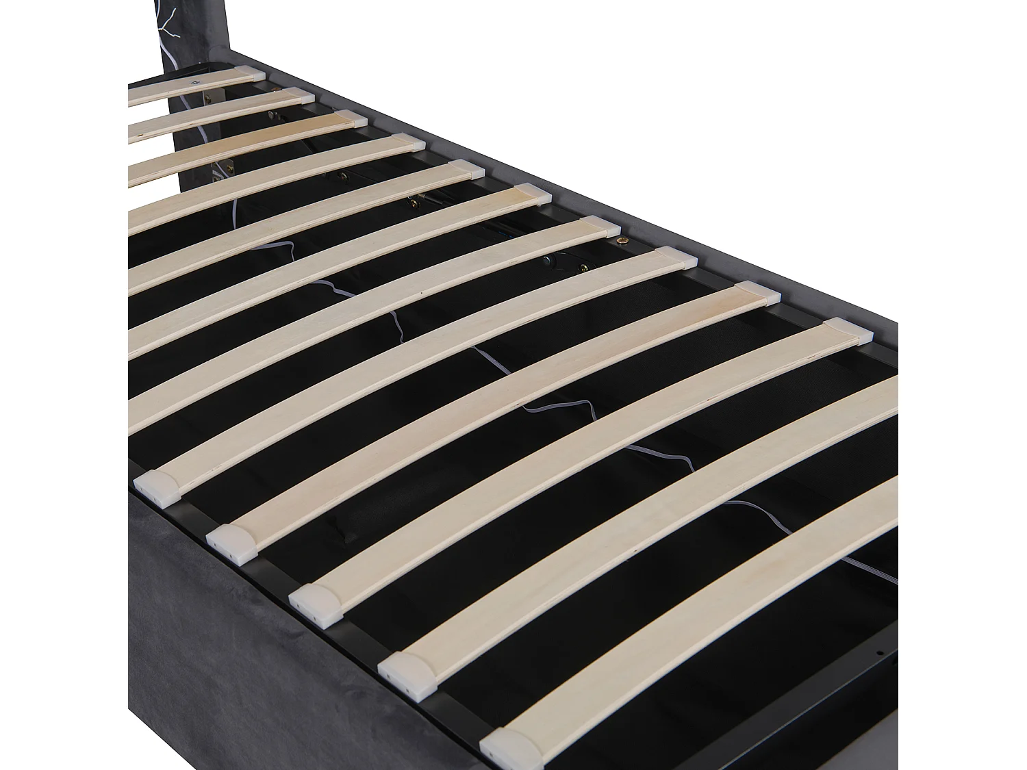 Lit coffre 90x190 cm, lit enfant avec  LED et  USB, sans matelas, en velours gris