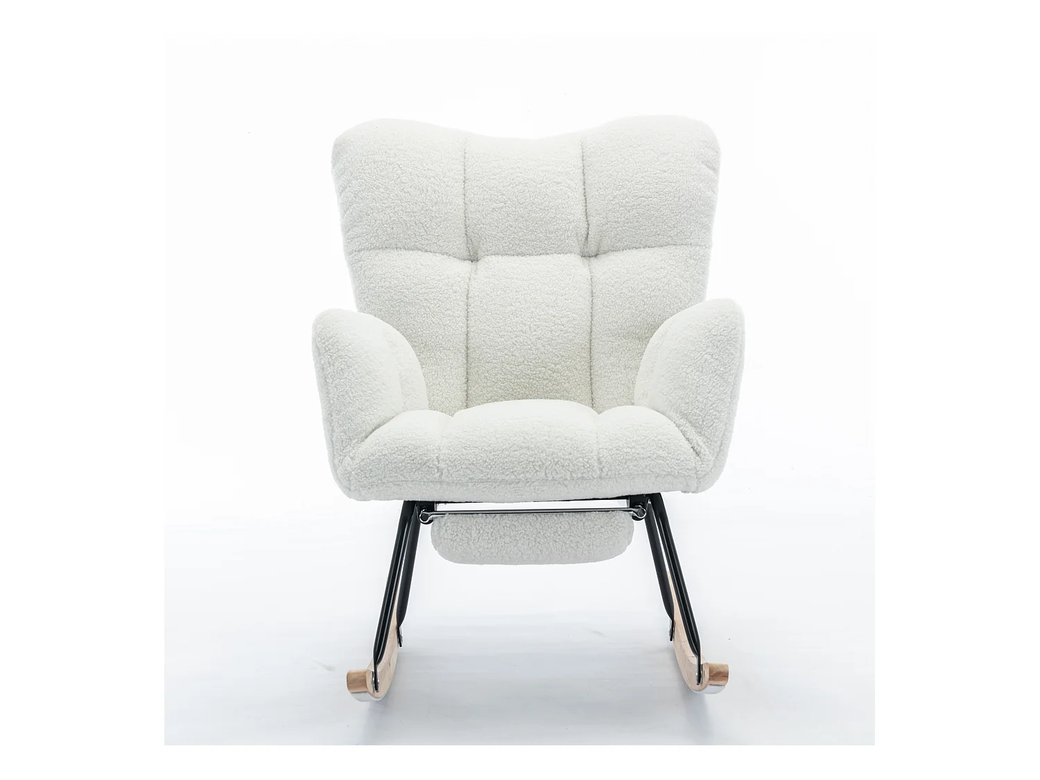 Fauteuil à bascule rembourré, peluche, fauteuil à bascule blanc avec repose-pieds rétractable, structure en métal