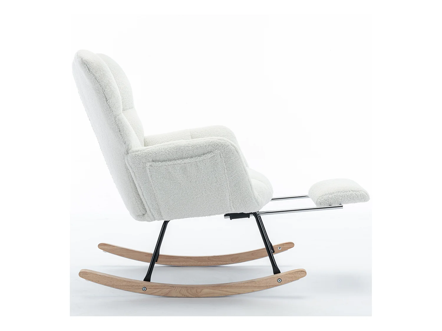 Fauteuil à bascule rembourré, peluche, fauteuil à bascule blanc avec repose-pieds rétractable, structure en métal