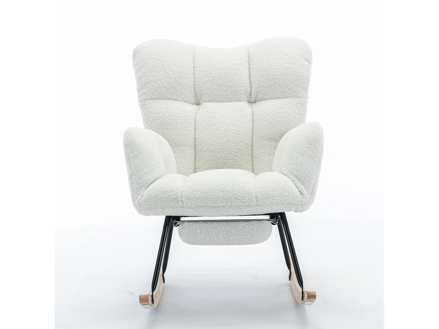 Fauteuil à bascule rembourré, peluche, fauteuil à bascule blanc avec repose-pieds rétractable, structure en métal