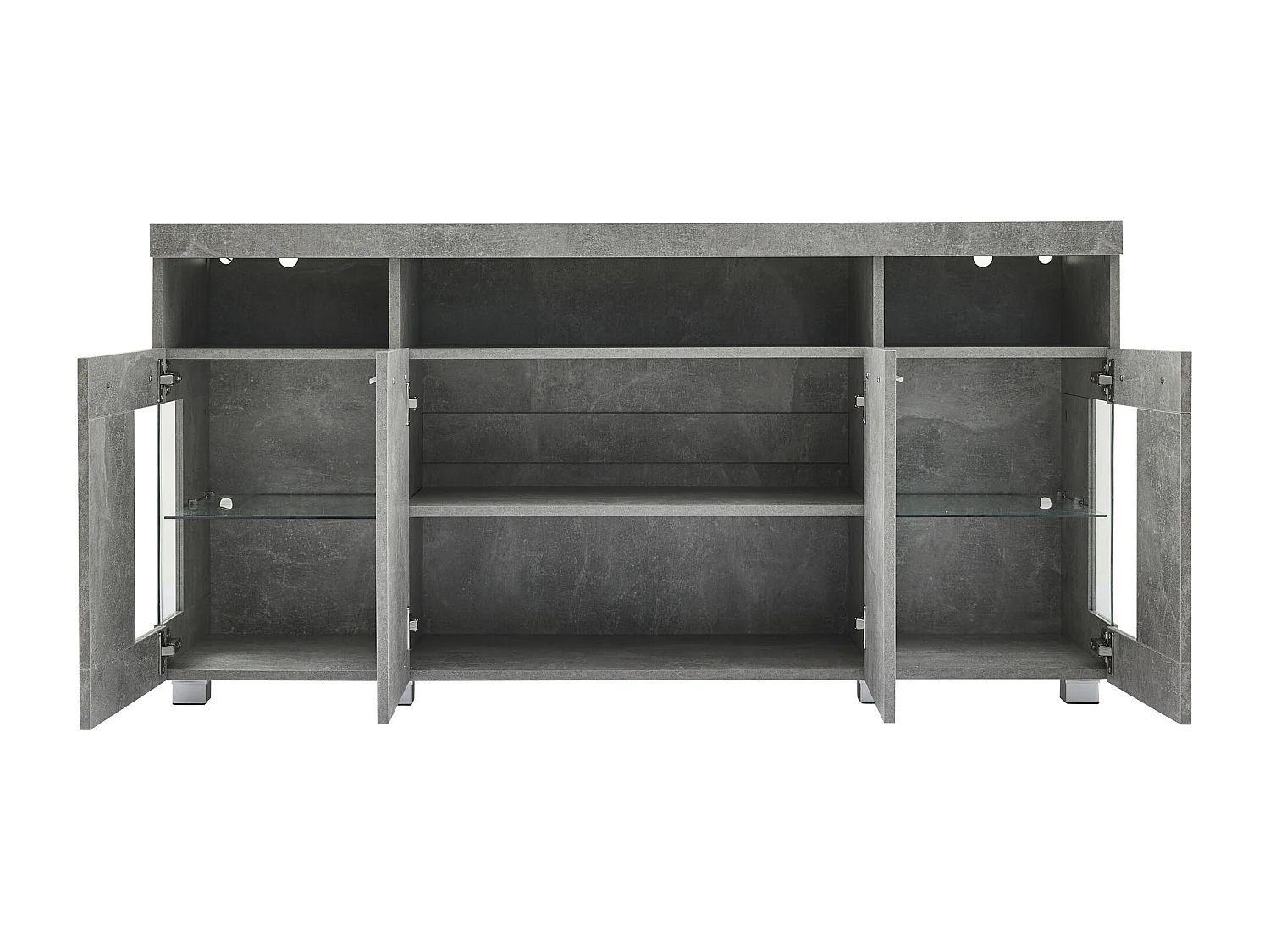 Buffet gris avec LED, 140x40x70 cm, 4 portes et compartiments de rangement, pour salon et salle à manger