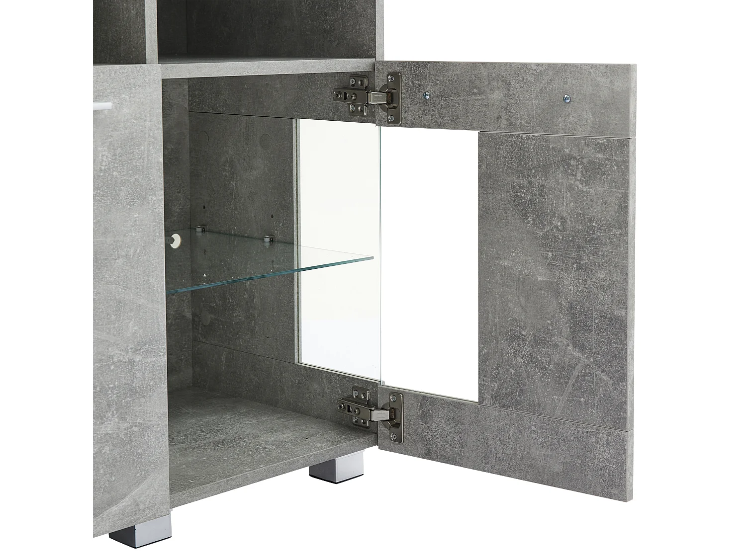 Buffet gris avec LED, 140x40x70 cm, 4 portes et compartiments de rangement, pour salon et salle à manger