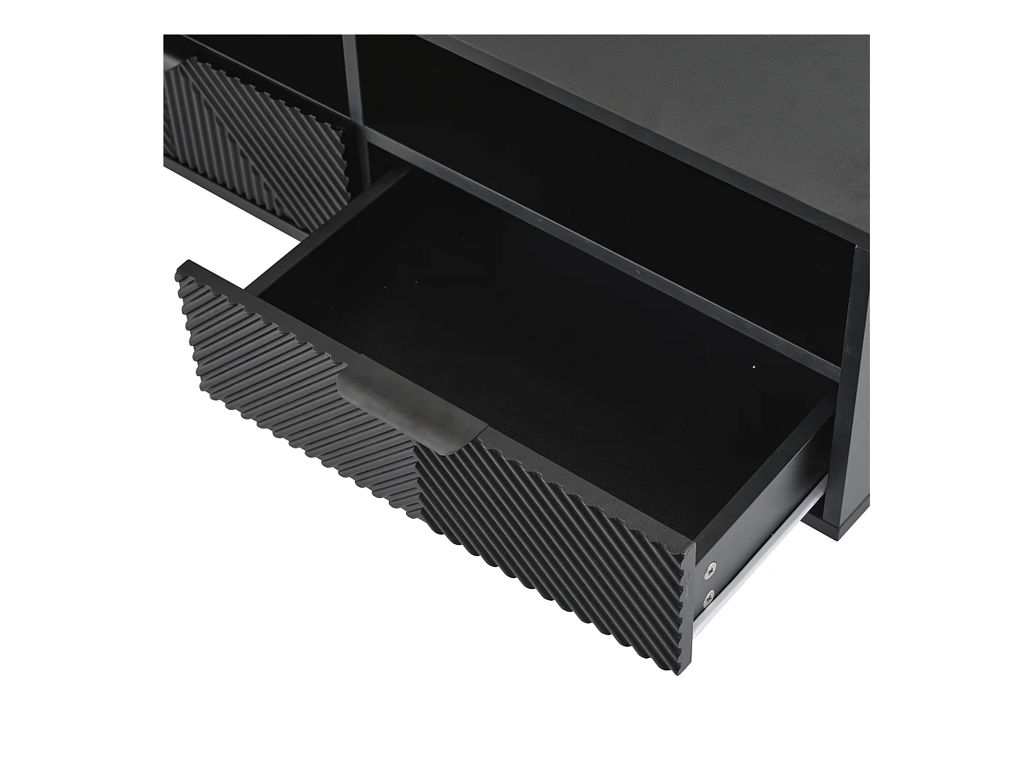 Stojak pod TV 200 cm, czarna szafka pod TV z 2 drzwiami i 2 szufladami, nowoczesny styl, do salonu i biura