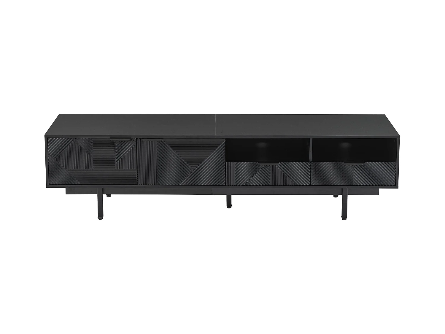 Meuble TV 200 cm, meuble TV noir avec 2 portes et 2 tiroirs, pour salon et bureau