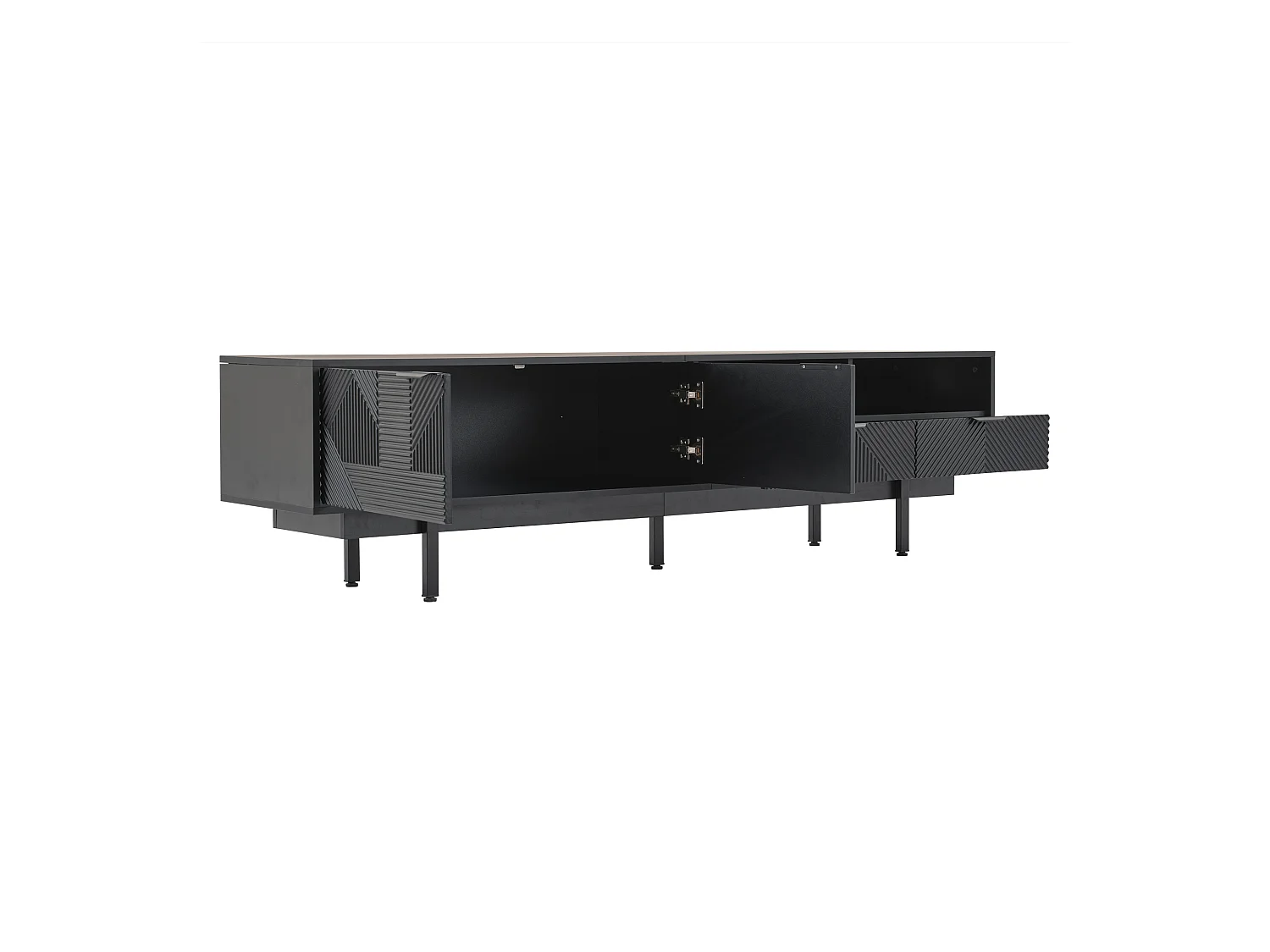 Meuble TV 200 cm, meuble TV noir avec 2 portes et 2 tiroirs, pour salon et bureau