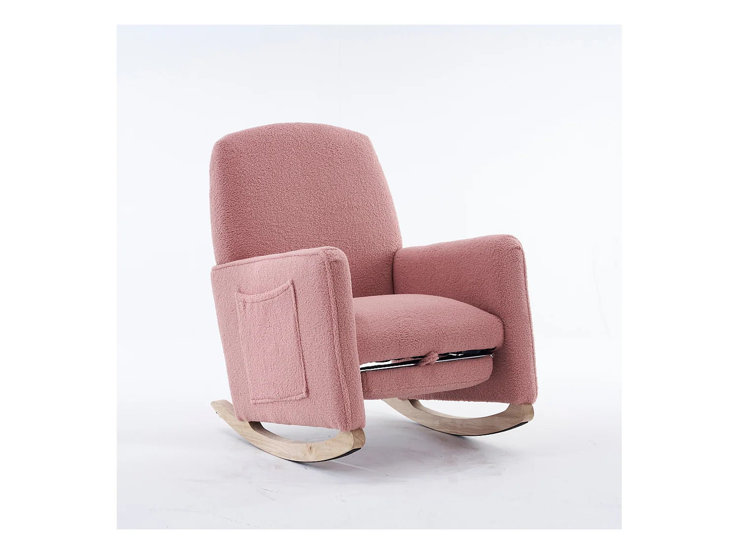 Fauteuil à bascule de salon, peluche rose, fauteuil à bascule avec repose-pieds rétractable, structure en bois
