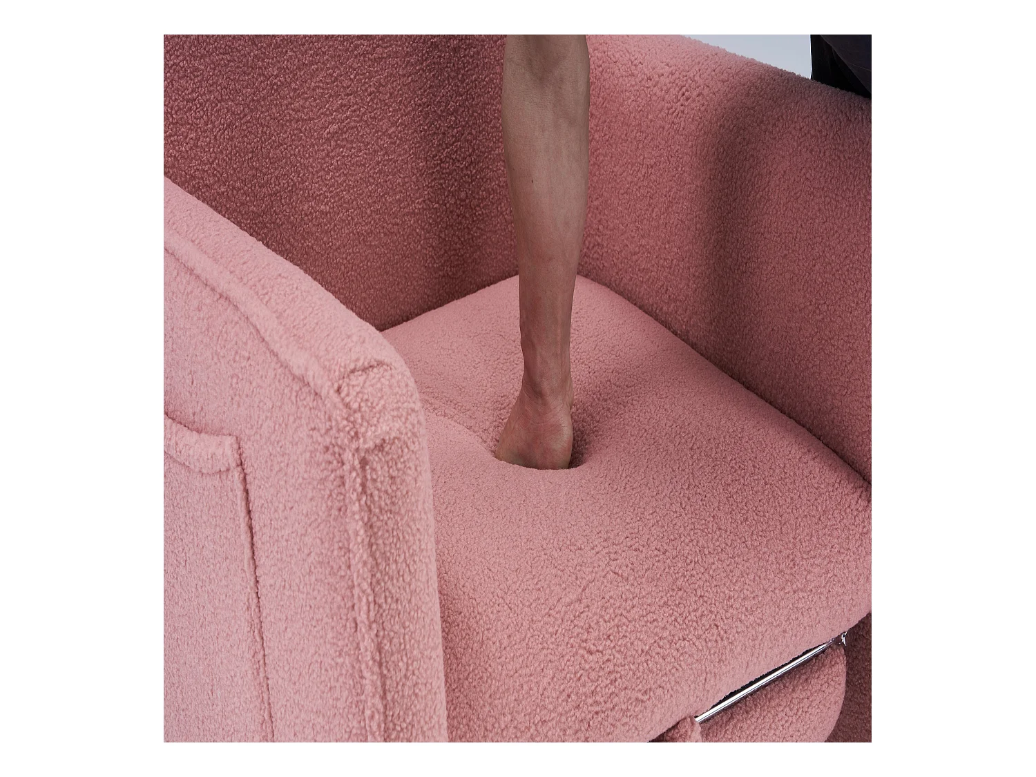 Fauteuil à bascule de salon, peluche rose, fauteuil à bascule avec repose-pieds rétractable, structure en bois