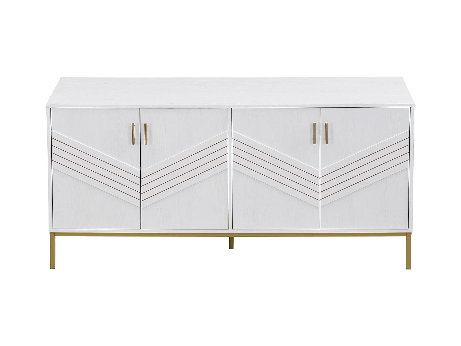 Buffet 4 portes blanc et or, design moderne avec rangements spacieux, pieds en métal, étagères réglables, 160x40x80,5 cm