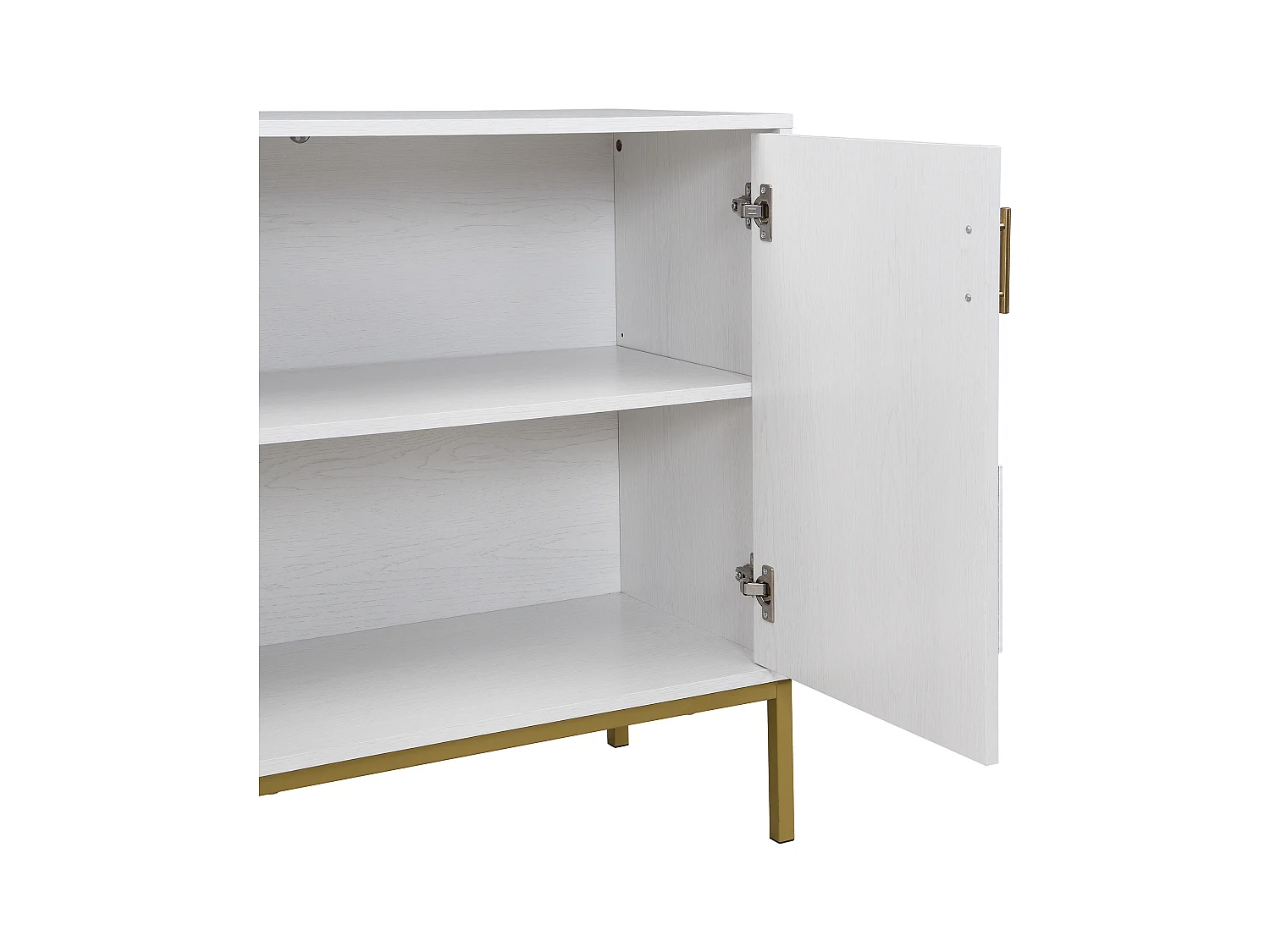 Weiß-goldenes Sideboard mit 4 Türen, modernes Design mit viel Stauraum, Metallbeinen, verstellbaren Einlegeböden