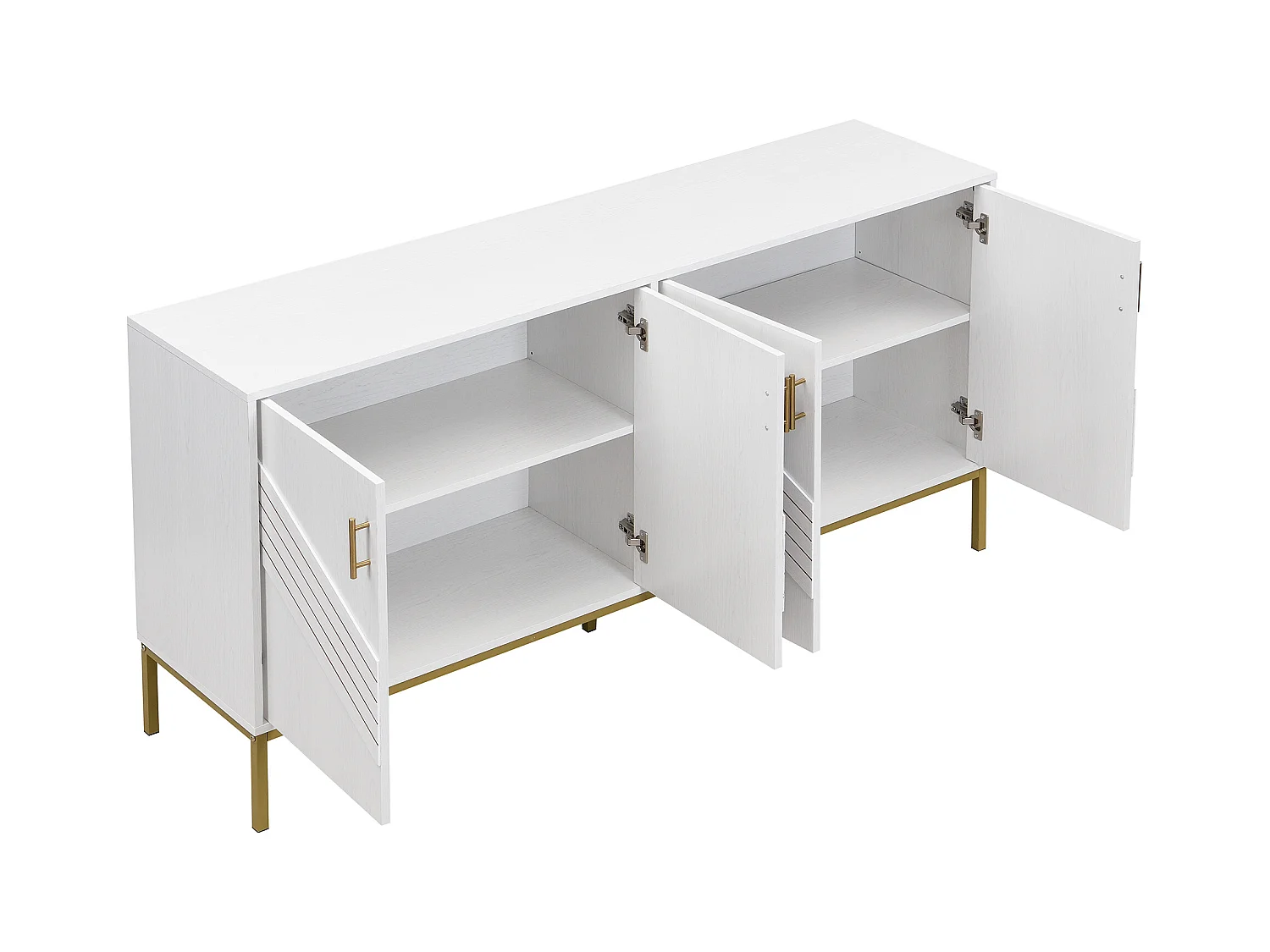 Weiß-goldenes Sideboard mit 4 Türen, modernes Design mit viel Stauraum, Metallbeinen, verstellbaren Einlegeböden