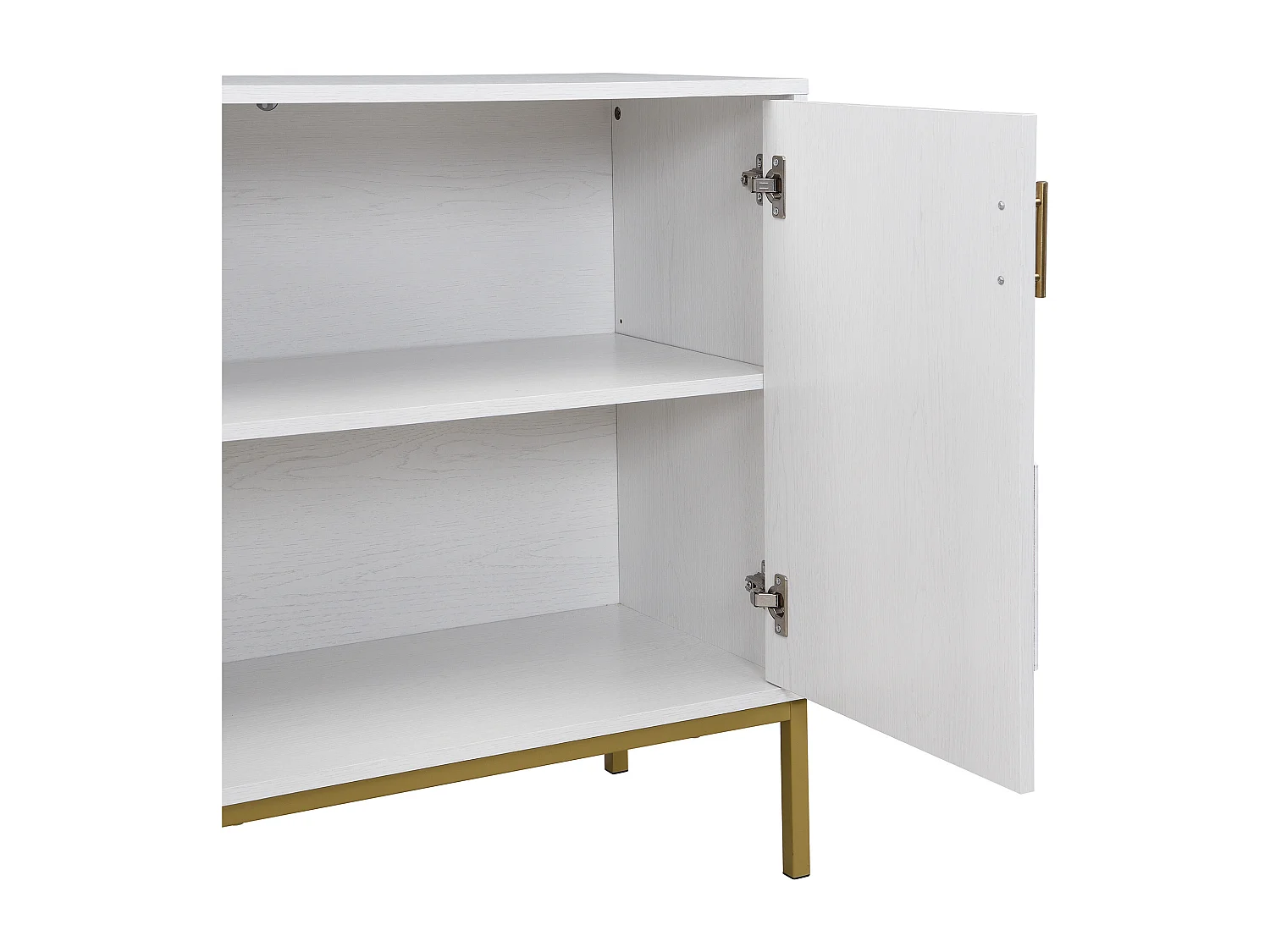 Buffet 4 portes blanc et or, design moderne avec rangements spacieux, pieds en métal, étagères réglables, 160x40x80,5 cm